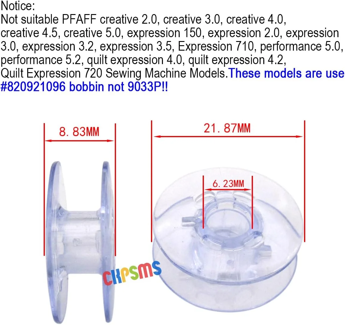 CKPSMS brand - #9033P ماسوره پلاستیکی سازگار با/جایگزین برای برند PFAFF مدل های 1469 1471 1472 1473 1475 1475CD 1520 Select 3.0 1069 6250 6270 Creative 2134 + (10 عددی) CKPSMS brand - #9033P ماسوره پلاستیکی سازگار با/جایگزین برای برند PFAFF مدل های 1469 1471 1472 1473 1475 1475CD 1520 Select 3.0 1069 6250 6270 Creative 2134 + (10 عددی)