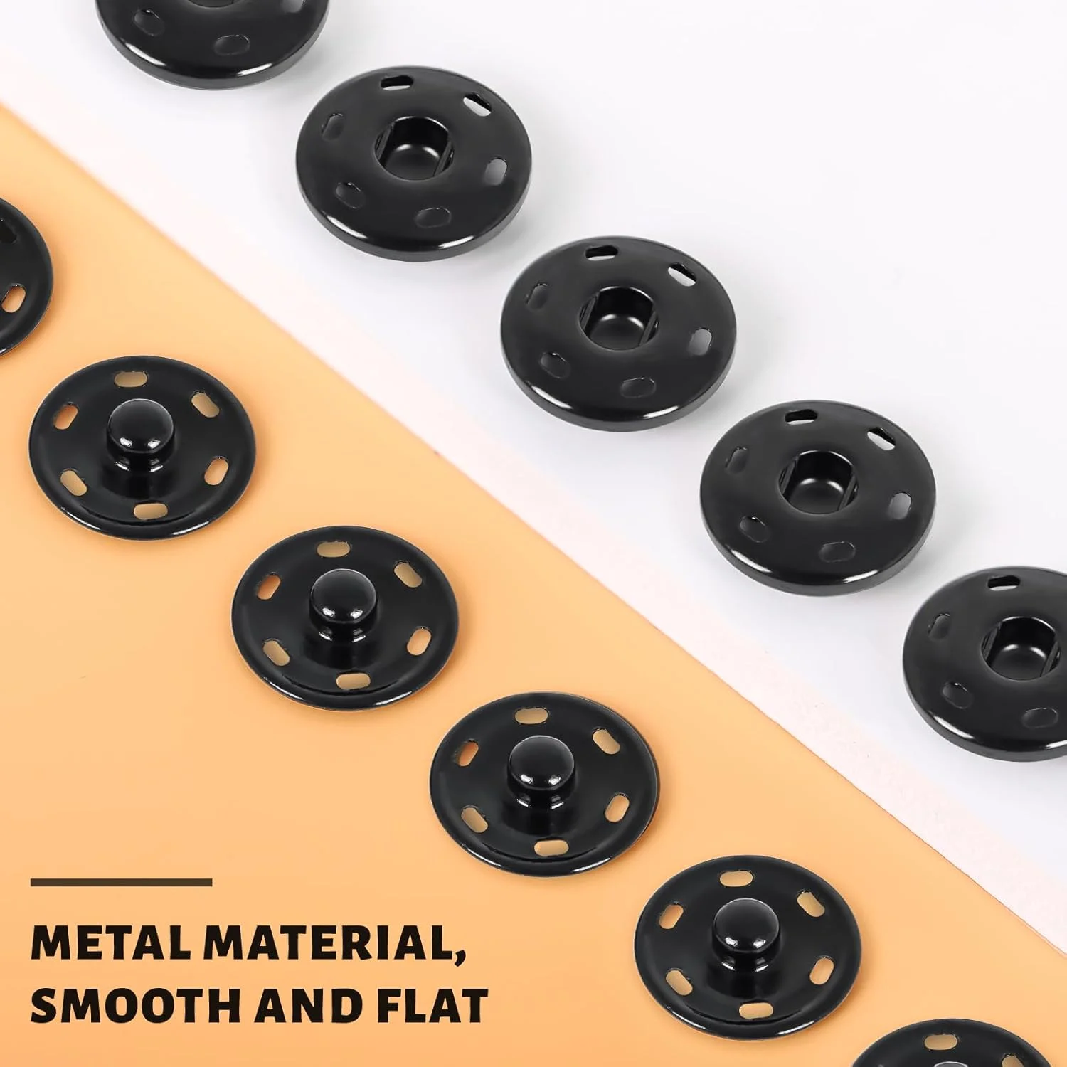 12 Pcs Sew-on Metal Snap Clasps, Fasteners Sewing Press Studs Buttons, Sewing Press Studs for Clothing DIY Crafts, 21 mm, Black 12 Pcs Sew-on Metal Snap Clasps, Fasteners Sewing Press Studs Buttons, Sewing Press Studs for Clothing DIY Crafts, 21 mm, Black