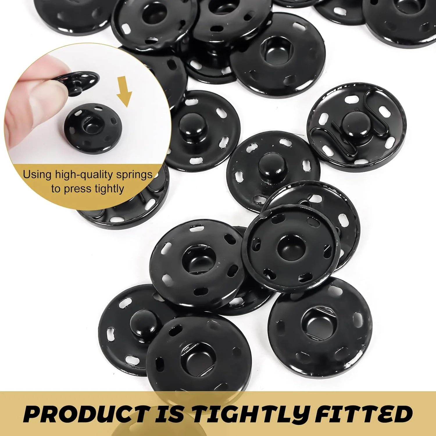 12 Pcs Sew-on Metal Snap Clasps, Fasteners Sewing Press Studs Buttons, Sewing Press Studs for Clothing DIY Crafts, 21 mm, Black 12 Pcs Sew-on Metal Snap Clasps, Fasteners Sewing Press Studs Buttons, Sewing Press Studs for Clothing DIY Crafts, 21 mm, Black