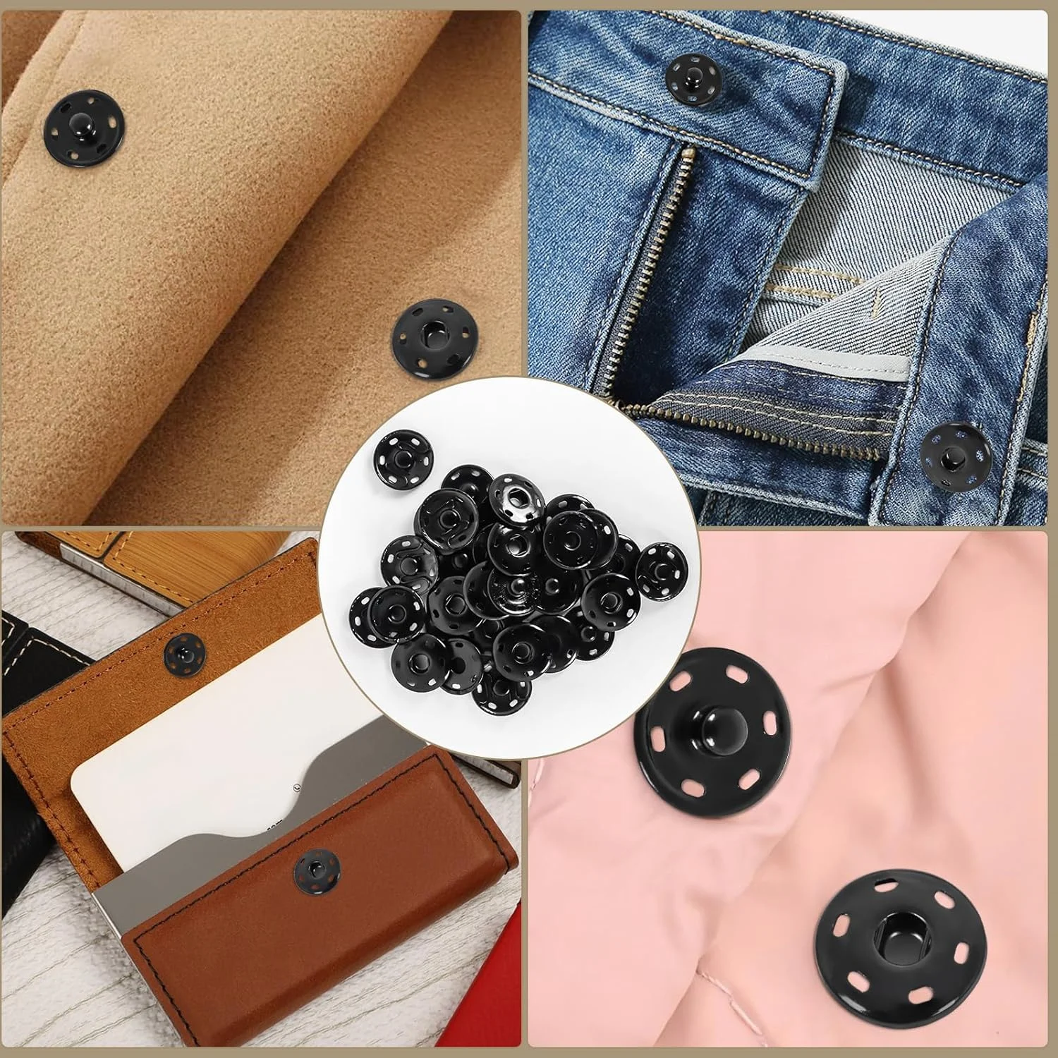 12 Pcs Sew-on Metal Snap Clasps, Fasteners Sewing Press Studs Buttons, Sewing Press Studs for Clothing DIY Crafts, 21 mm, Black 12 Pcs Sew-on Metal Snap Clasps, Fasteners Sewing Press Studs Buttons, Sewing Press Studs for Clothing DIY Crafts, 21 mm, Black