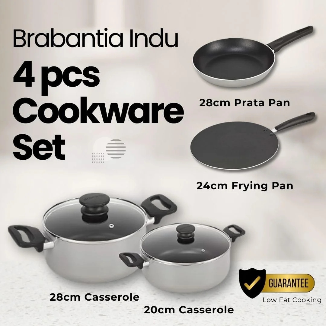 ست ظروف پخت و پز 4 تکه Brabantia Indu+ شامل قابلمه 20 سانتیمتری و قابلمه 28 سانتیمتری، تابه پراتا 28 سانتیمتری و تابه سرخکن 24 سانتیمتری با ویژگی نچسب عالی و بدنه آلومینیومی، خاکستری متالیک ست ظروف پخت و پز 4 تکه Brabantia Indu+ شامل قابلمه 20 سانتیمتری و قابلمه 28 سانتیمتری، تابه پراتا 28 سانتیمتری و تابه سرخکن 24 سانتیمتری با ویژگی نچسب عالی و بدنه آلومینیومی، خاکستری متالیک