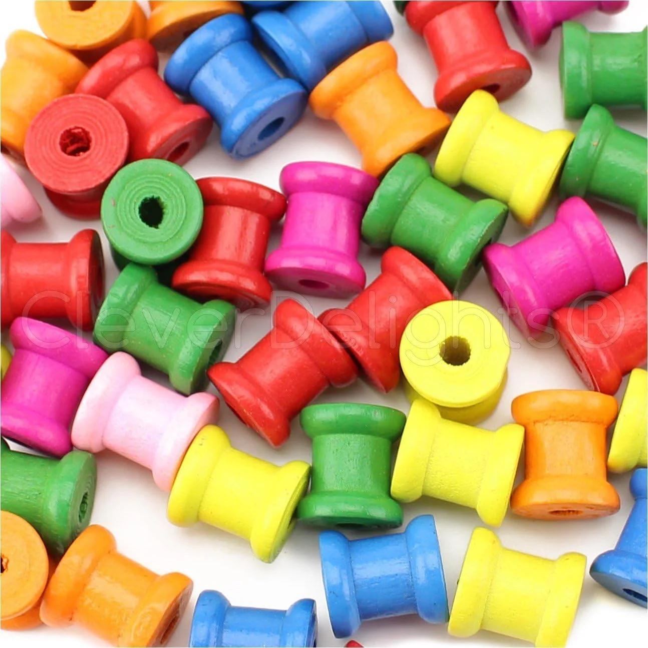 بسته 50 عددی قرقره چوبی رنگی شده CleverDelights - 1/2" x 1/2" - بسته متنوع - قرقره نخ، سیم، طناب، خیاطی