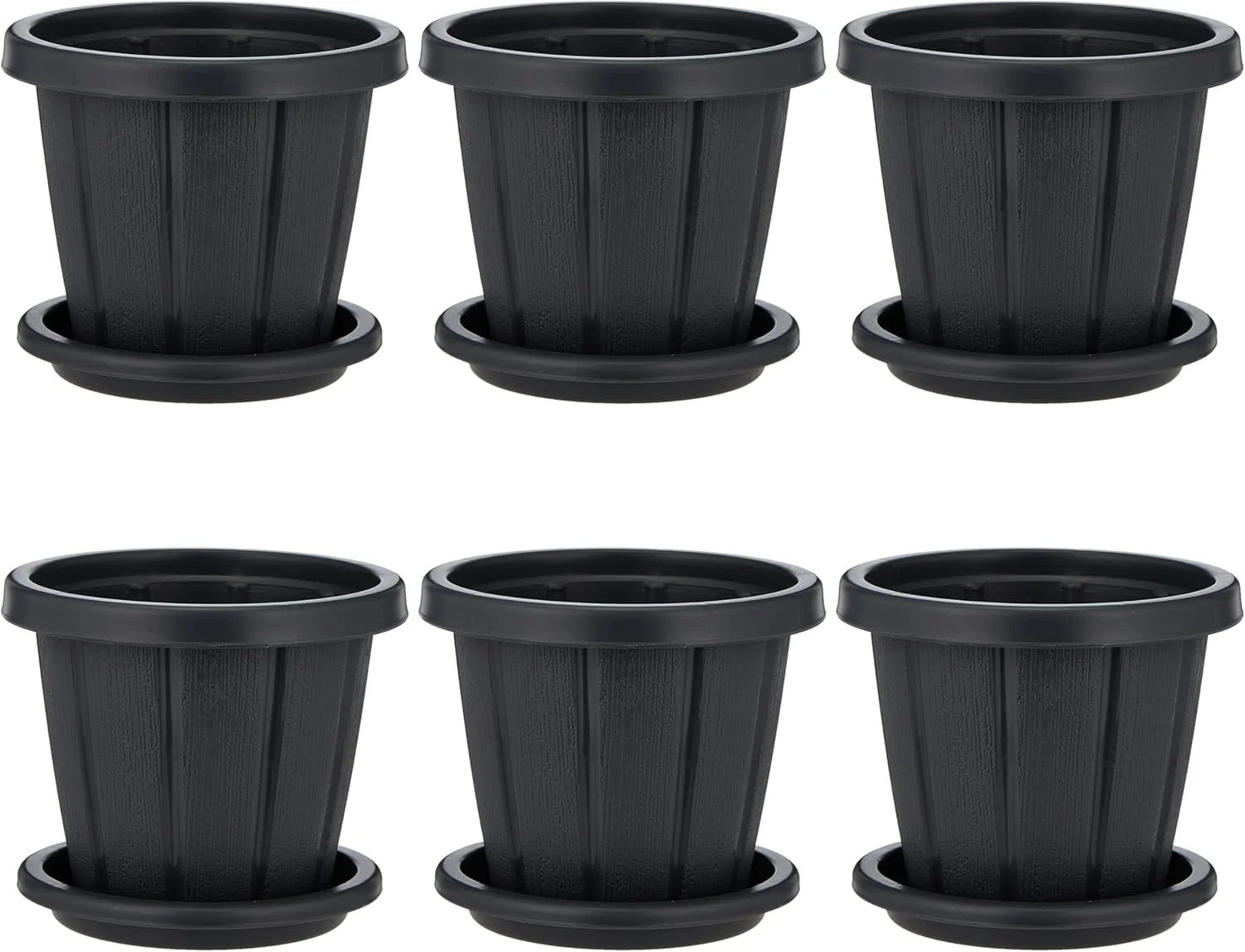 گلدان سایز 6 اینچ Cosmoplast طرح Cedargrain به همراه زیر گلدانی - بسته 6 عددی