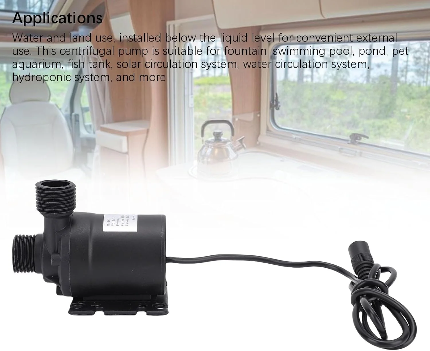 پمپ بی صدای 12 ولت DC کرایفوکت، رزوه 1/2 اینچ حداکثر 800 لیتر 5 متر ضد آب IP68 پمپ غواصی کوچک 19 واتی ایمن و پایدار با کابل 70 سانتی متری برای آکواریوم حیوانات خانگی - تانک ماهی