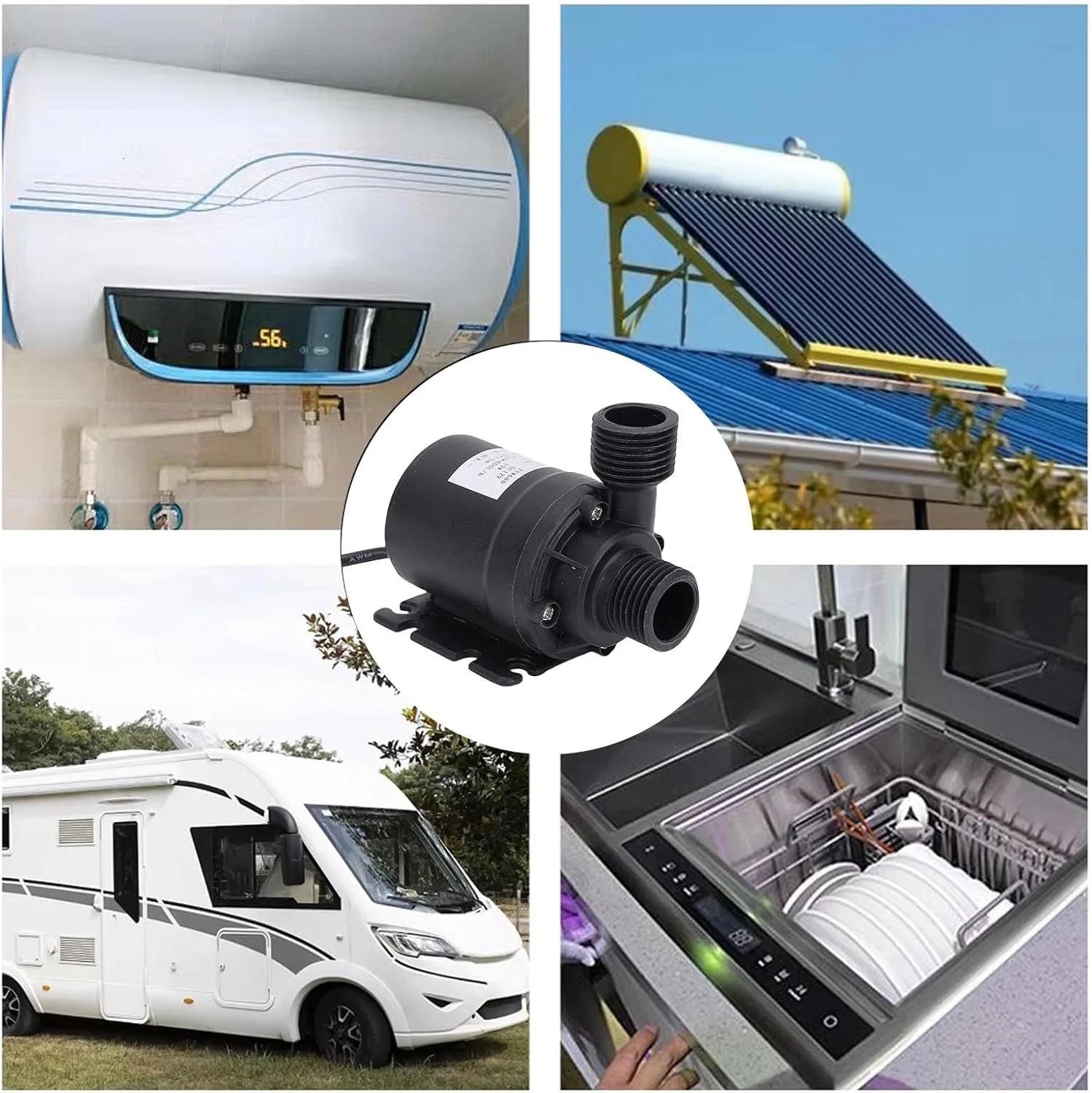 پمپ شناور کوچک سانتریفیوژی بی صدا Depisuta DC 12V، مناسب برای آکواریوم استخر فواره خورشیدی 800 لیتر در ساعت با ارتفاع 5 متر، ساخته شده از مواد سرامیکی ABS، برای گردش خورشیدی و هیدروپونیک