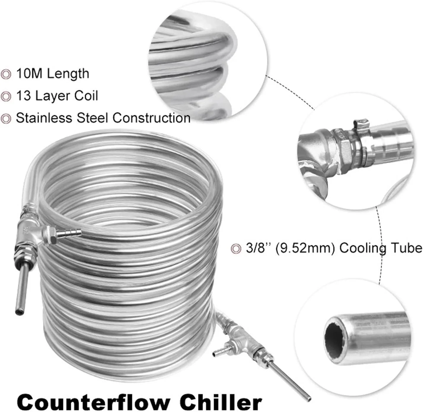 مبدل حرارتی، پمپ مغناطیسی 15R و مبدل حرارتی استیل ورت، خنک کننده ورت جریان مخالف 9.52 * 0.5 * 10 متری، پمپ درایو مغناطیسی