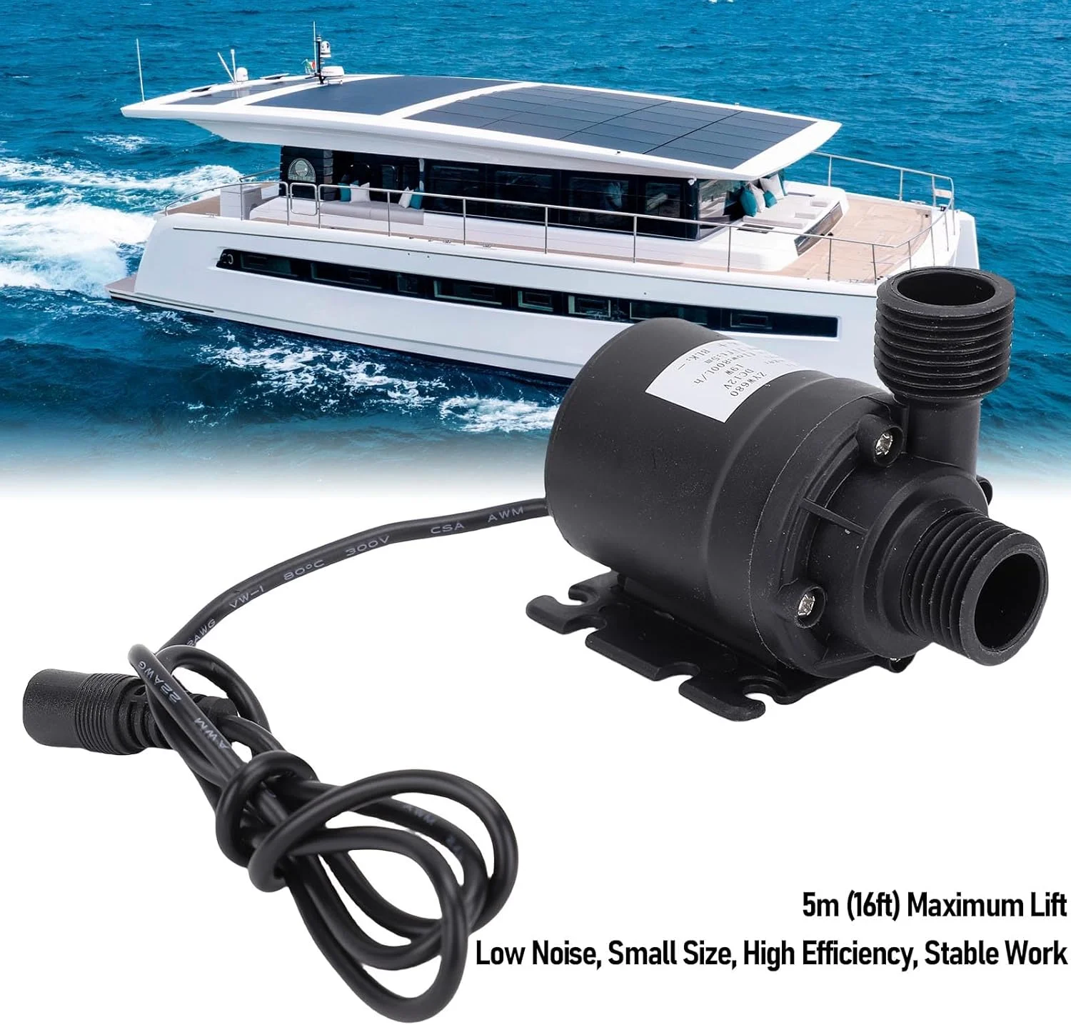 پمپ شناور کوچک سانتریفیوژی بی صدا Depisuta DC 12V، مناسب برای آکواریوم استخر فواره خورشیدی 800 لیتر در ساعت با ارتفاع 5 متر، ساخته شده از مواد سرامیکی ABS، برای گردش خورشیدی و هیدروپونیک