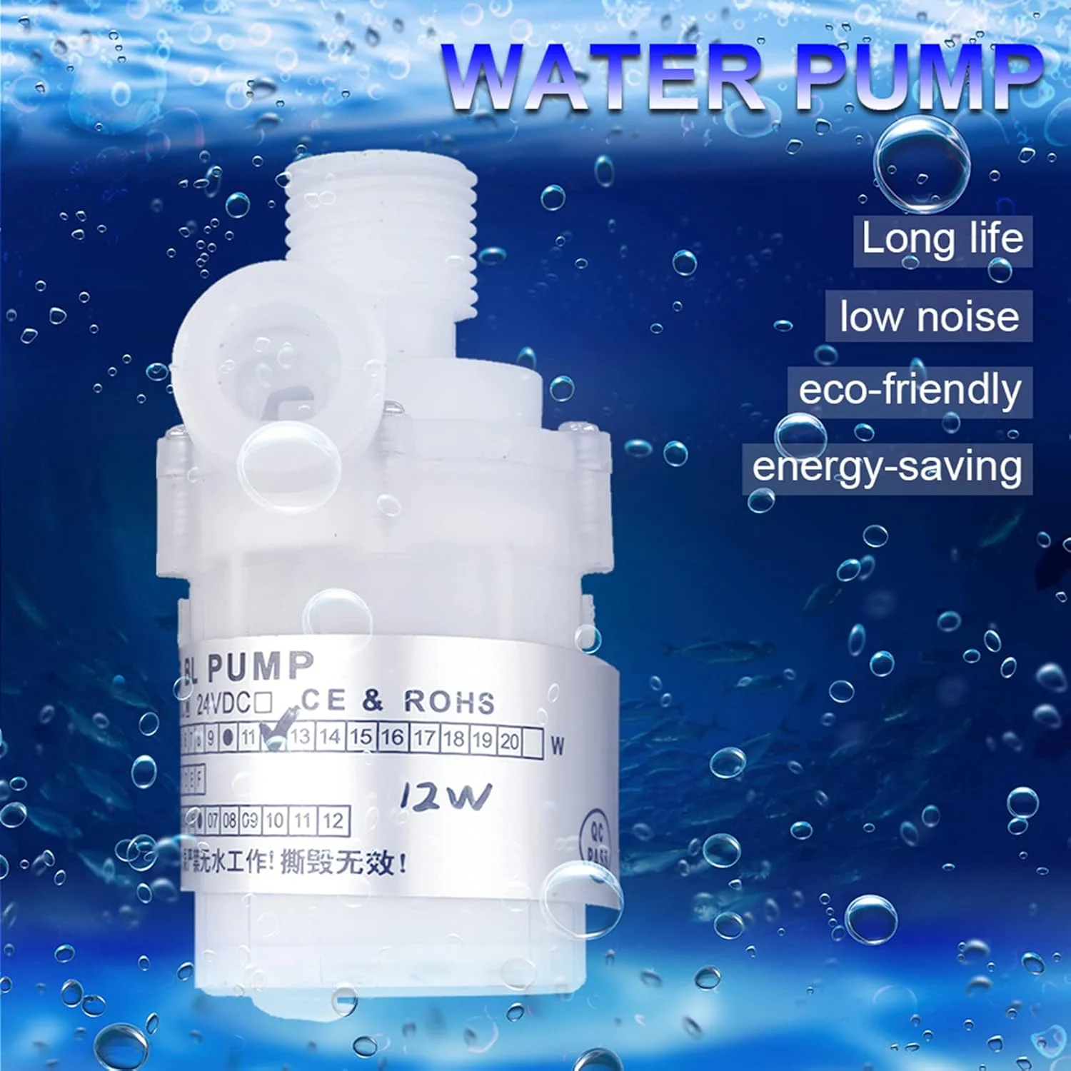 پمپ آب غوطه ور بدون جاروبک مینی DC 12 ولت 12 وات فوق العاده بی صدا Syrisora، مناسب برای مواد غذایی، ارتفاع پمپاژ 3.5 متر