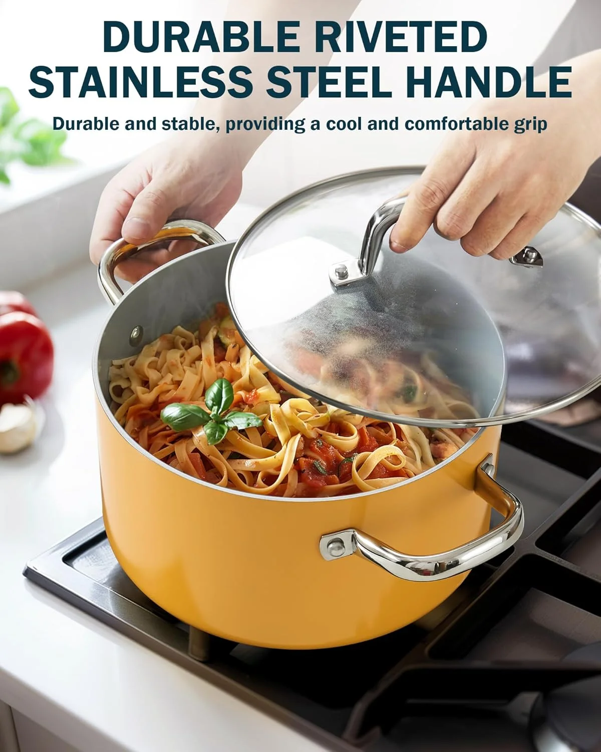 ست قابلمه و تابه نچسب Cook N Home، ست 10 تکه ظروف پخت و پز سرامیکی نچسب سخت آنودایز شده، ست پخت و پز القایی با دسته های خنک شونده، لوازم آشپزخانه نایلونی، زرد ست قابلمه و تابه نچسب Cook N Home، ست 10 تکه ظروف پخت و پز سرامیکی نچسب سخت آنودایز شده، ست پخت و پز القایی با دسته های خنک شونده، لوازم آشپزخانه نایلونی، زرد