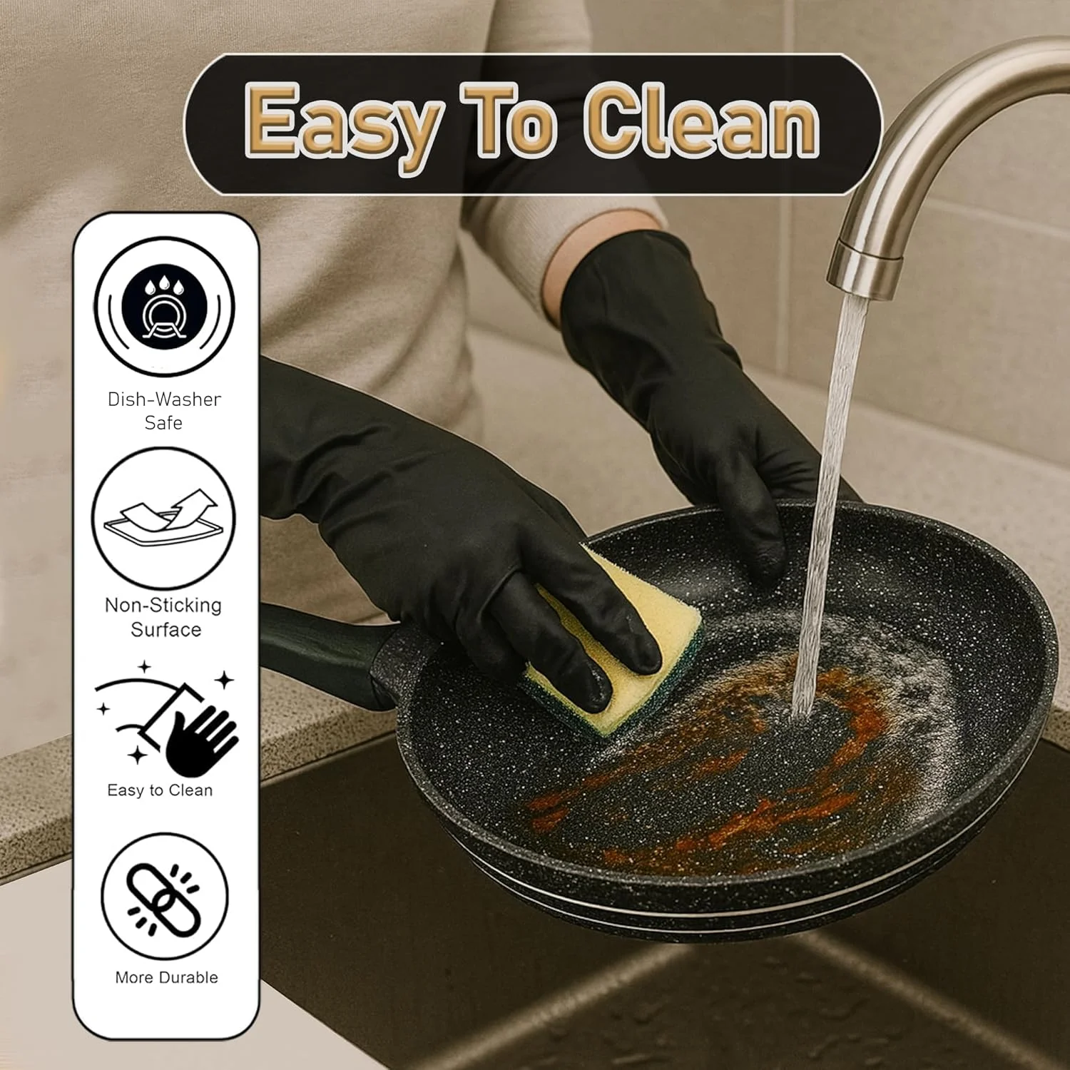 SONEX Granita 9 Pcs Die-Cast Aluminum Cookware Set – Non-Stick Granite Coated Casseroles with Glass Lids and Frypan, PFOA-Free, Gas, Electric, Ceramic & Halogen Stove Safe, Black Marble Finish