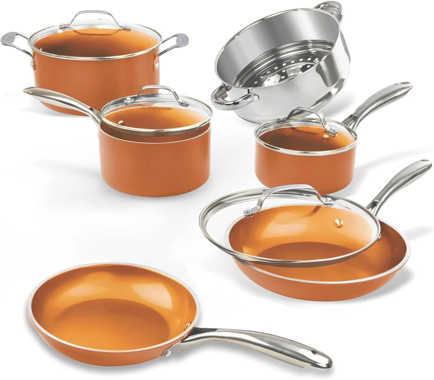 ست 10 تکه ظروف سرامیکی Koeay، ست قابلمه و تابه نچسب با پوشش سرامیکی فوق العاده نچسب توسط سرآشپز دنیل گرین، 100% بدون PFOA، دسته های خنک شونده، قابل شستشو در ماشین ظرفشویی و استفاده در فر - نسخه 2024