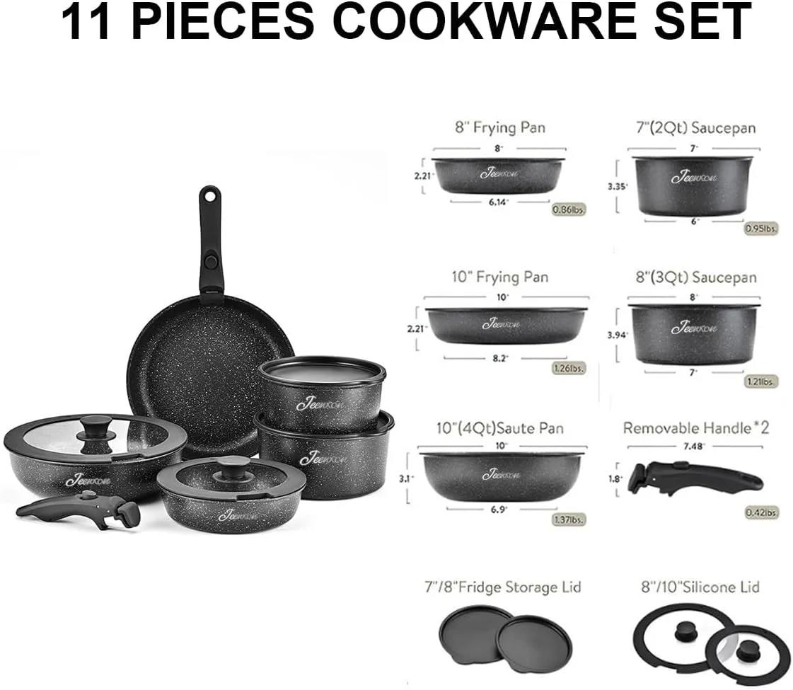 ست ظروف گرانیتی Jeewoon، ست پخت و پز، ست آشپزخانه، ست 11 پارچه قابلمه و تابه نچسب، ست ظروف آشپزی با دسته جداشدنی، فاقد PFOA، قابل شستشو در ماشین ظرفشویی/قابل استفاده در فر ست ظروف گرانیتی Jeewoon، ست پخت و پز، ست آشپزخانه، ست 11 پارچه قابلمه و تابه نچسب، ست ظروف آشپزی با دسته جداشدنی، فاقد PFOA، قابل شستشو در ماشین ظرفشویی/قابل استفاده در فر