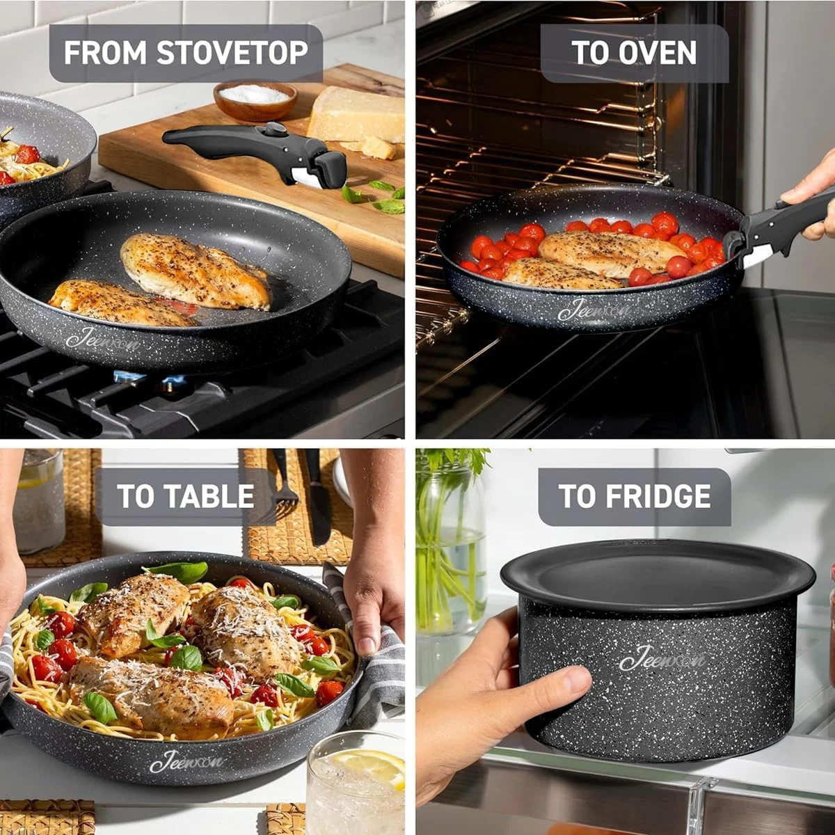 ست ظروف گرانیتی Jeewoon، ست پخت و پز، ست آشپزخانه، ست 11 پارچه قابلمه و تابه نچسب، ست ظروف آشپزی با دسته جداشدنی، فاقد PFOA، قابل شستشو در ماشین ظرفشویی/قابل استفاده در فر ست ظروف گرانیتی Jeewoon، ست پخت و پز، ست آشپزخانه، ست 11 پارچه قابلمه و تابه نچسب، ست ظروف آشپزی با دسته جداشدنی، فاقد PFOA، قابل شستشو در ماشین ظرفشویی/قابل استفاده در فر