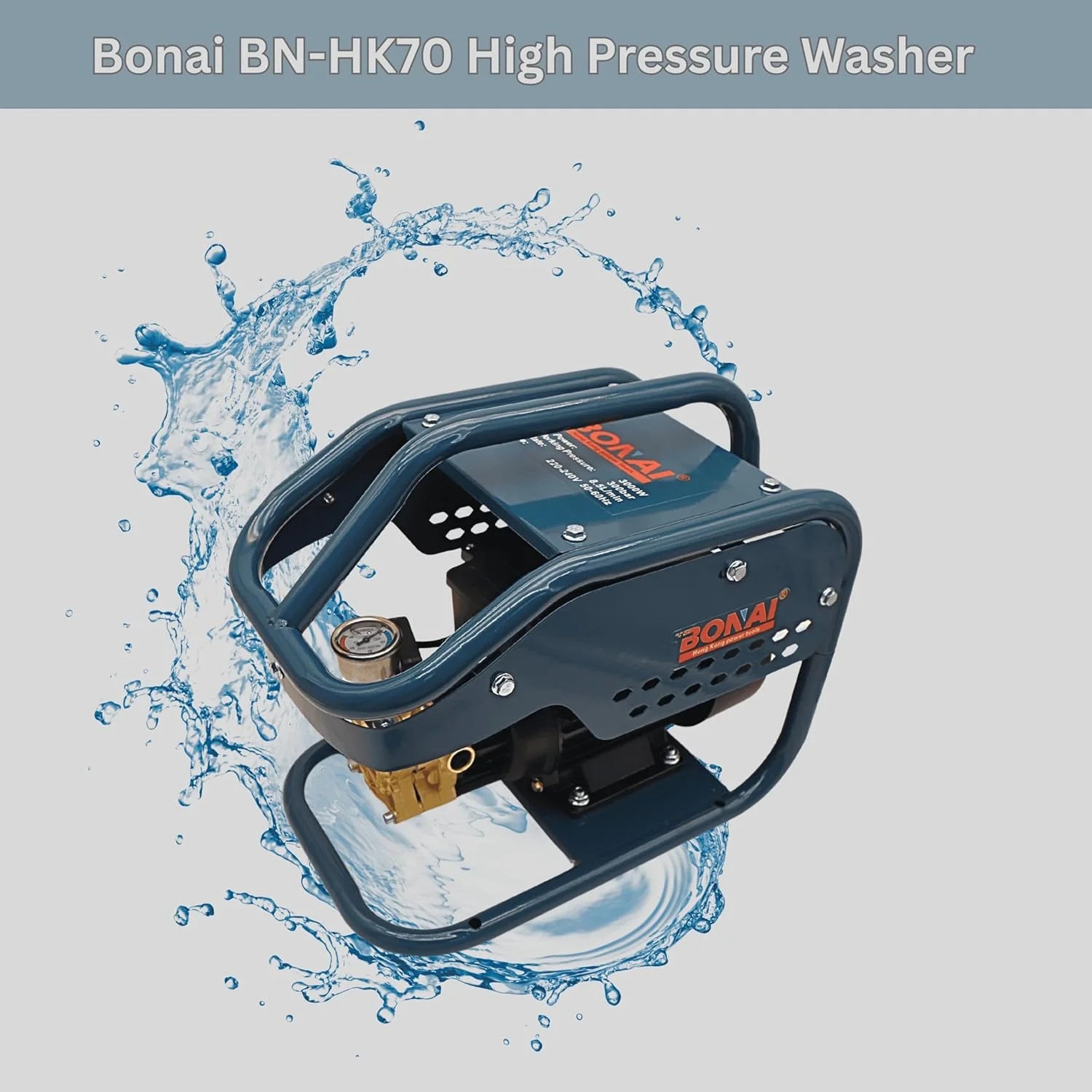 کارواش فشار قوی BONAI BN-HK70، 3000 وات | کارواش 300 بار | جریان 8.5 لیتر در دقیقه | خود مکش، توقف خودکار، محافظت در برابر گرمای بیش از حد | دستگاه تمیز کننده ماشین، پاسیو، راهرو و باغ