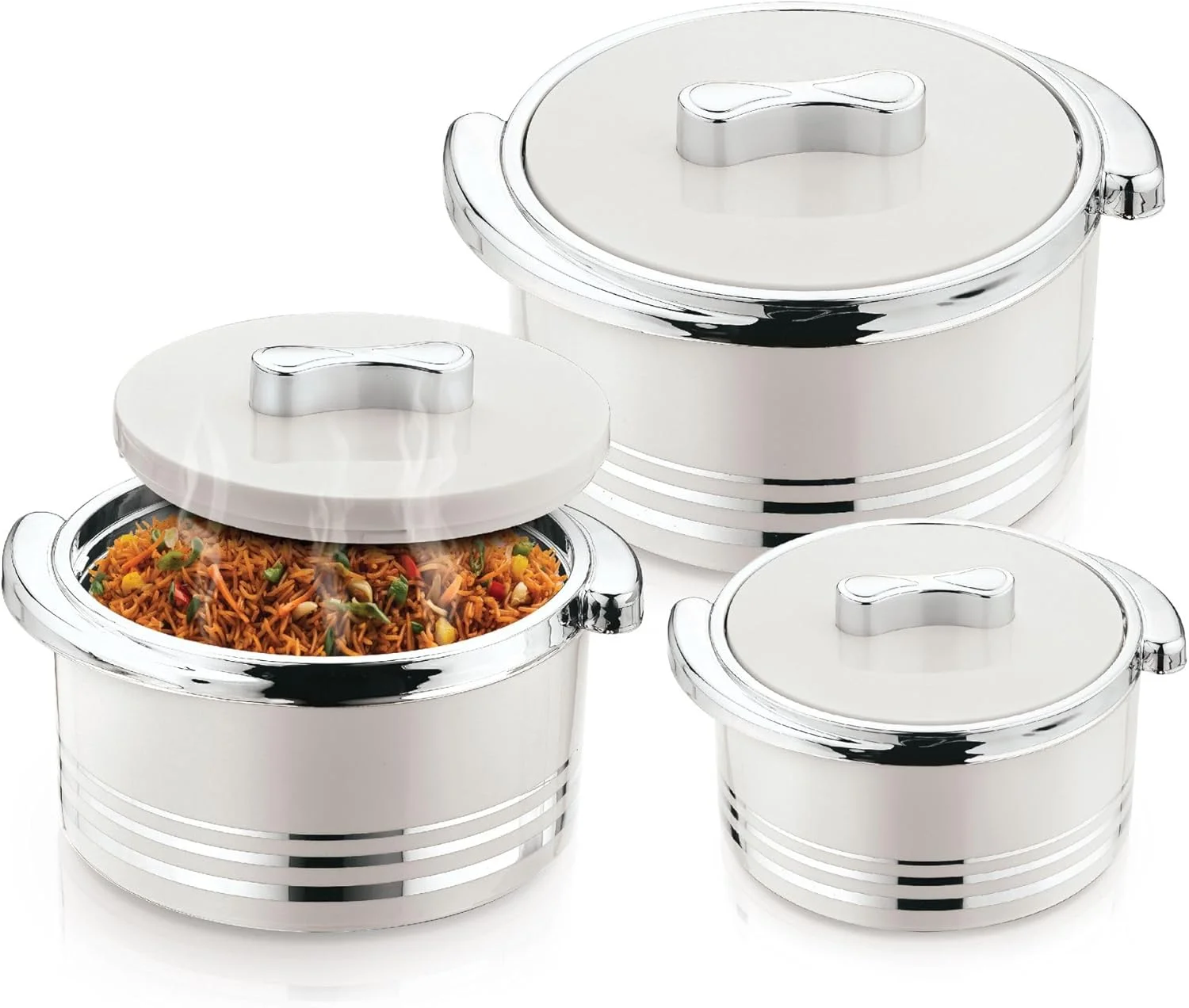 Pinneacle Winsor Omega Thermo Container 3 pcs set 1500 + 2200 + 3300m | Hot Pot Stainless Steel Casserole Set | Insulated Food Warmer Set Perfect for your Dining Table - Silver Pinneacle Winsor Omega Thermo Container 3 pcs set 1500 + 2200 + 3300m | Hot Pot Stainless Steel Casserole Set | Insulated Food Warmer Set Perfect for your Dining Table - Silver