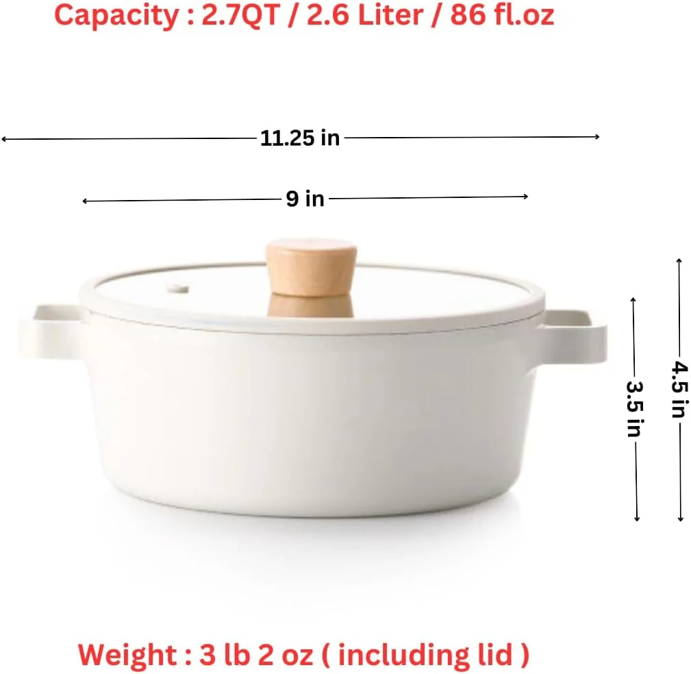 قابلمه نئوفلم، Fika، سایز 22 سانتی متر، نچسب مناسب برای اجاق های القایی، دسته یکپارچه، به همراه درب شیشه ای با دستگیره چوبی، رنگ ماسه ای سفید.