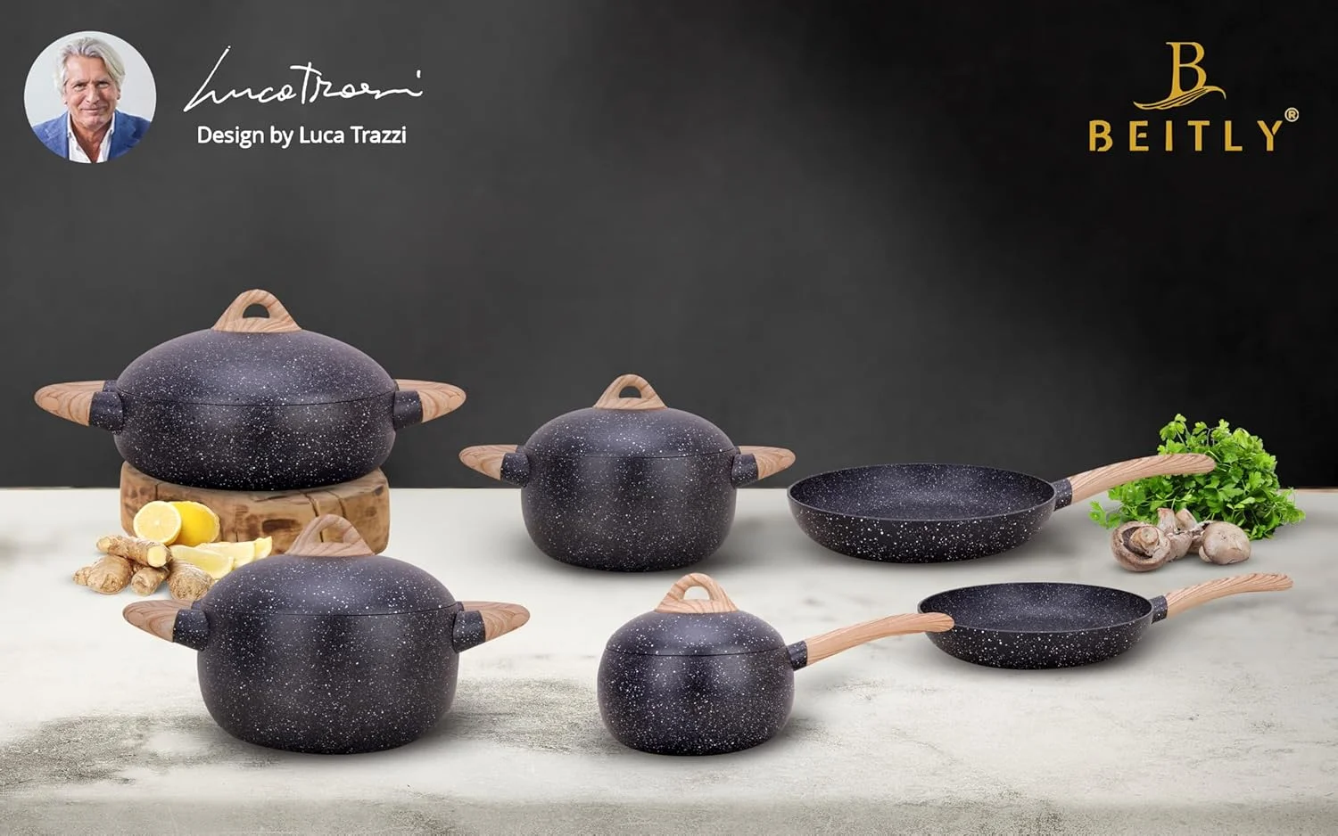 ست 10 پارچه ظروف پخت و پز آلومینیومی نچسب BEITLY® طراحی شده توسط لوکا ترازی، قابلمه با درب 20/24 سانتی متر، تابه 22/26 سانتی متر، قابلمه کم عمق با درب 28 سانتی متر، سس پز با درب 16 سانتی متر، مناسب برای انواع اجاق گاز ست 10 پارچه ظروف پخت و پز آلومینیومی نچسب BEITLY® طراحی شده توسط لوکا ترازی، قابلمه با درب 20/24 سانتی متر، تابه 22/26 سانتی متر، قابلمه کم عمق با درب 28 سانتی متر، سس پز با درب 16 سانتی متر، مناسب برای انواع اجاق گاز