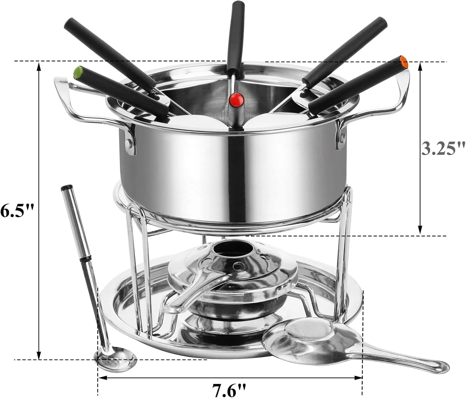 ست فوندو استیل ضد زنگ Okllen با چنگال، ست فوندو ذوب شکلات، ظرف فوندو پنیر برای شکلات، سس ها، بستنی، کنترل دما ست فوندو استیل ضد زنگ Okllen با چنگال، ست فوندو ذوب شکلات، ظرف فوندو پنیر برای شکلات، سس ها، بستنی، کنترل دما