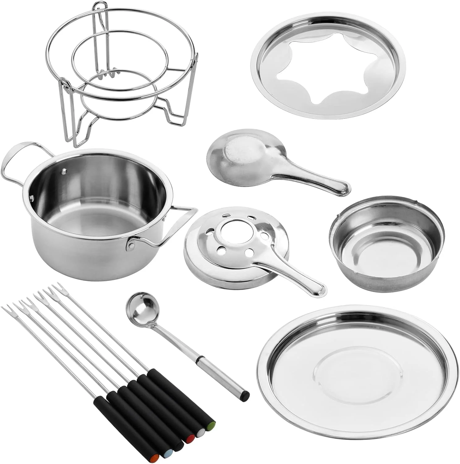 ست فوندو استیل ضد زنگ Okllen با چنگال، ست فوندو ذوب شکلات، ظرف فوندو پنیر برای شکلات، سس ها، بستنی، کنترل دما ست فوندو استیل ضد زنگ Okllen با چنگال، ست فوندو ذوب شکلات، ظرف فوندو پنیر برای شکلات، سس ها، بستنی، کنترل دما