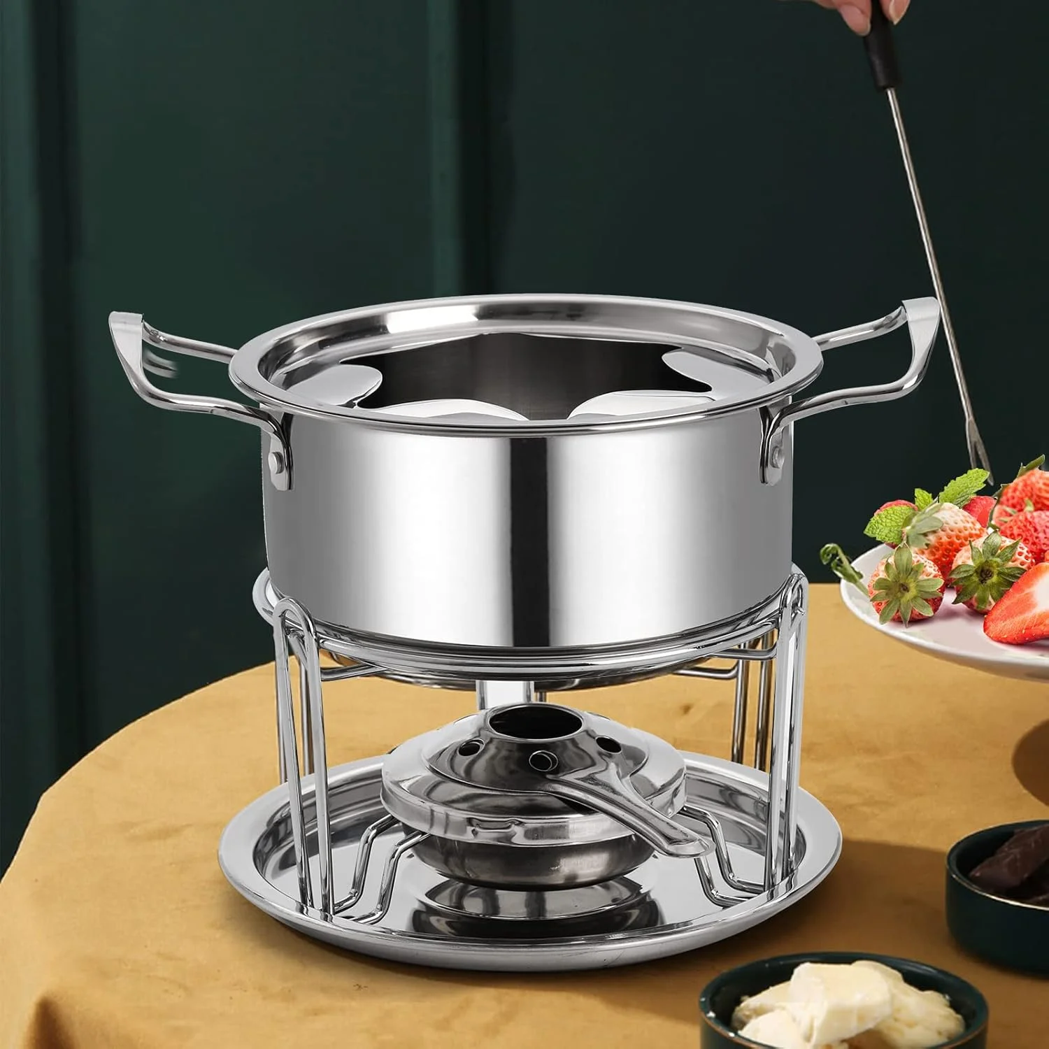 ست فوندو استیل ضد زنگ Okllen با چنگال، ست فوندو ذوب شکلات، ظرف فوندو پنیر برای شکلات، سس ها، بستنی، کنترل دما ست فوندو استیل ضد زنگ Okllen با چنگال، ست فوندو ذوب شکلات، ظرف فوندو پنیر برای شکلات، سس ها، بستنی، کنترل دما