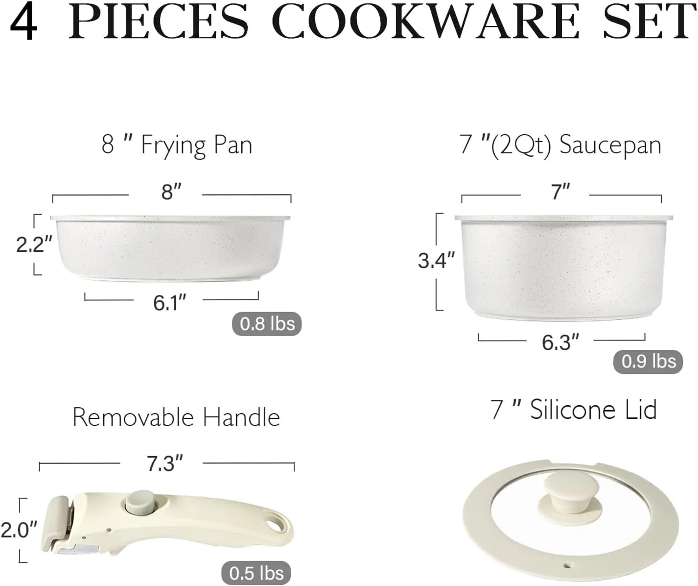 ست ظروف پخت و پز نچسب PINKE، ست قابلمه و تابه نچسب با دسته جداشدنی، ست ظروف آشپزخانه با دسته قابل جابجایی، ظروف پخت و پز قابل انباشت RV برای کمپینگ، قابل استفاده در فر (سفید 4 تکه) ست ظروف پخت و پز نچسب PINKE، ست قابلمه و تابه نچسب با دسته جداشدنی، ست ظروف آشپزخانه با دسته قابل جابجایی، ظروف پخت و پز قابل انباشت RV برای کمپینگ، قابل استفاده در فر (سفید 4 تکه)