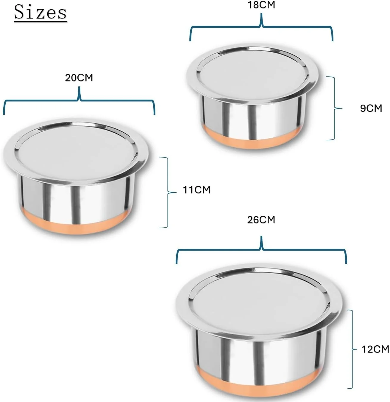 Melrich Stainless Steel Cooking pot Tope set Copper Bottom Dishwasher Microwave Freezer safe BPA PFOA Free (3)