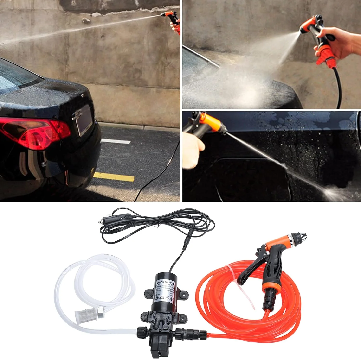 پمپ کارواش قابل حمل Finderomend، فشار قوی DC 12V 100W 145 PSI، کیت شستشوی خود مکش، کیت واشر برقی شستشوی خودرو برای خودرو، RV، خانه، باغ، دوش حیوانات خانگی (کوچکتر)