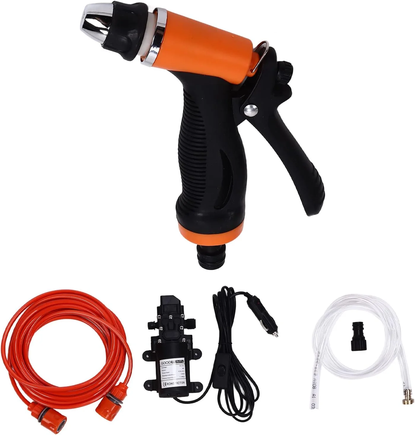 پمپ کارواش برقی فشار قوی، کارواش 12 ولت 100 وات قابل حمل، کیت تمیز کننده پمپ کارواش با رزوه نر G1/2، پمپ آب برقی خود مکش برای باغ خانه