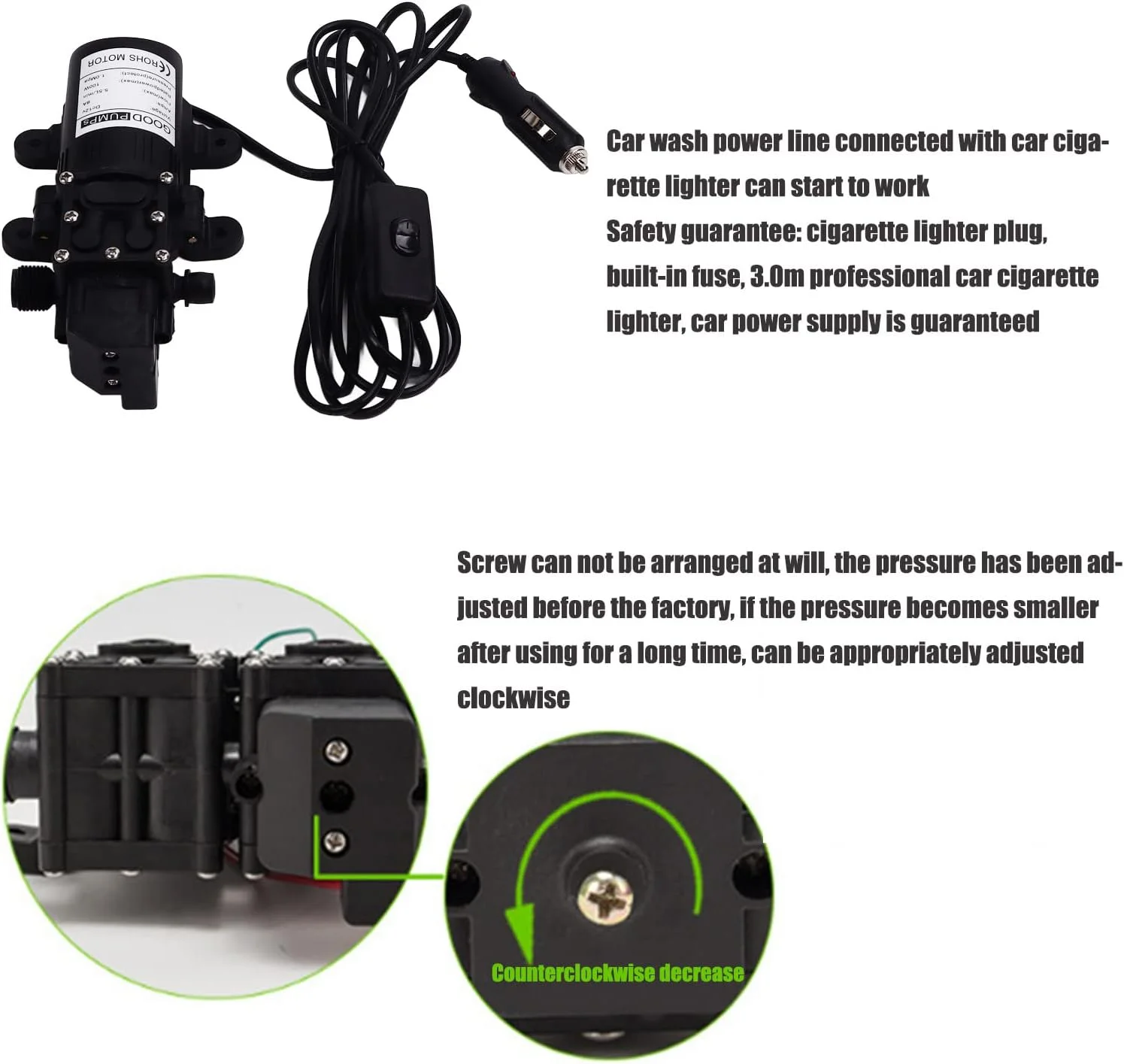 پمپ کارواش برقی فشار قوی، کارواش 12 ولت 100 وات قابل حمل، کیت تمیز کننده پمپ کارواش با رزوه نر G1/2، پمپ آب برقی خود مکش برای باغ خانه