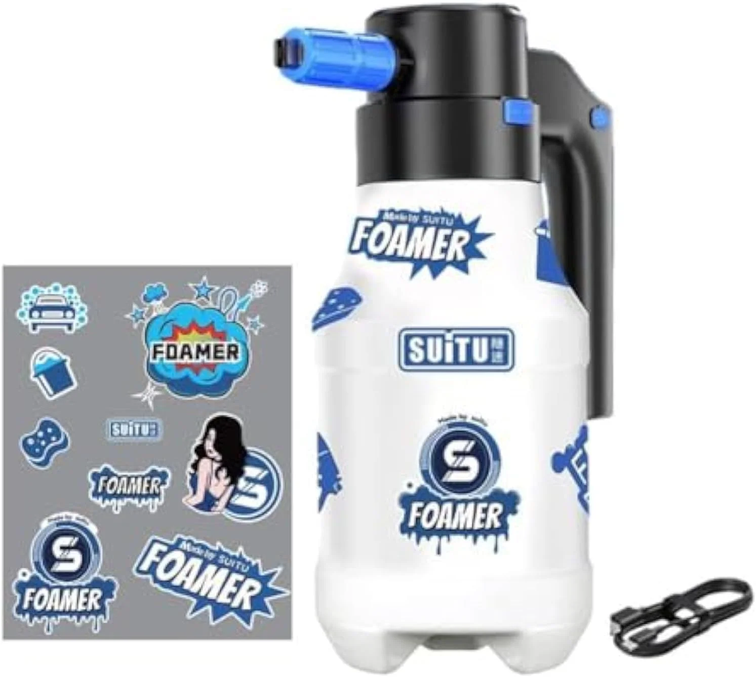 اسپری فوم برقی برای شستشوی خودرو، تفنگ فوم، فوم بلاستر شلنگ، اسپری فشار 1.5 لیتری واشر فوم دستی، ابزار تمیز کننده اسپری فوم، اسپری پمپ فوم قابل شارژ USB برای خانه، باغ، خودرو