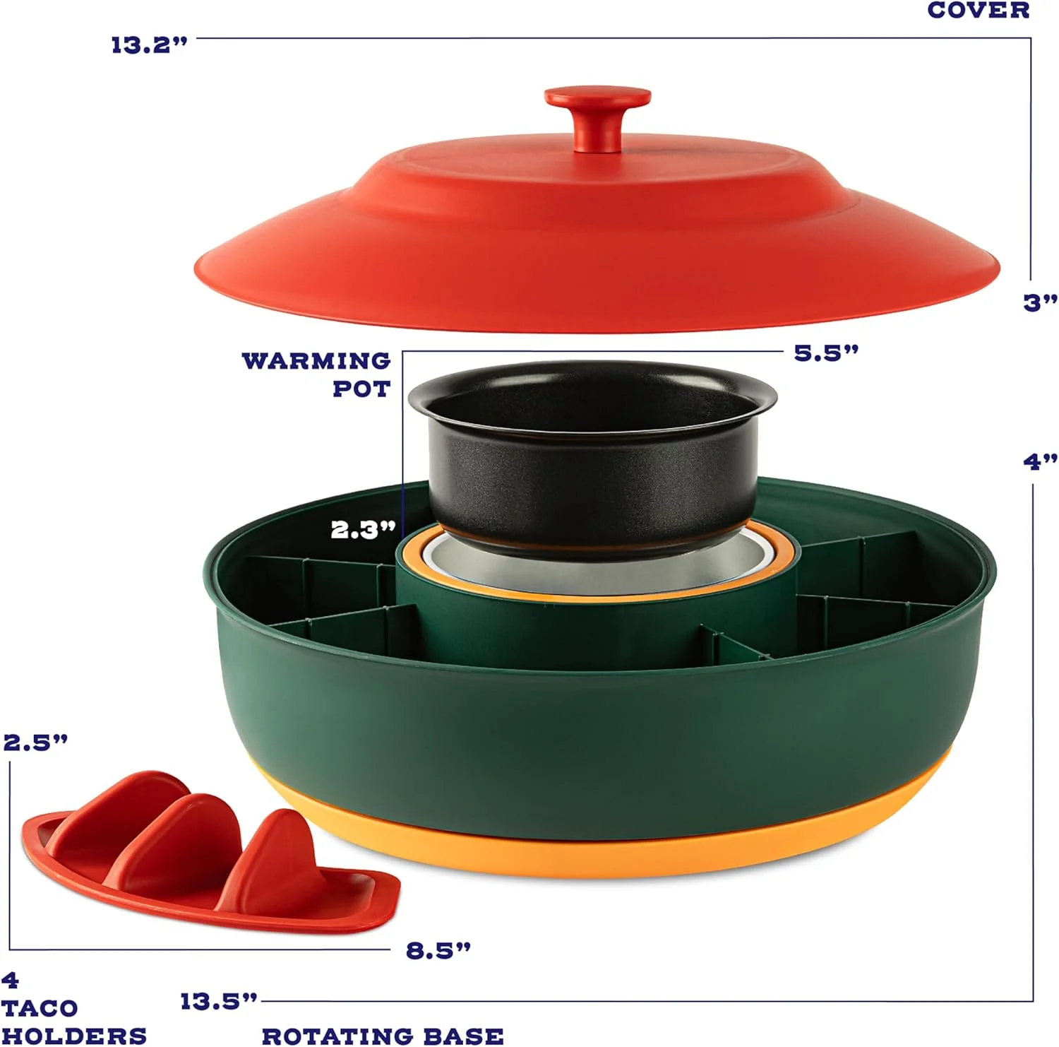 ست تاکو سه شنبه کوسینی - ست سرو نوار تاکو برای مهمانی - قابلمه گرم شونده 900 میلی لیتری، 4 جای تاکو و سینی گردان تنبل جداشدنی - شب تاکو فیستا - ایده های منحصر به فرد هدیه زوج و خانه نویی