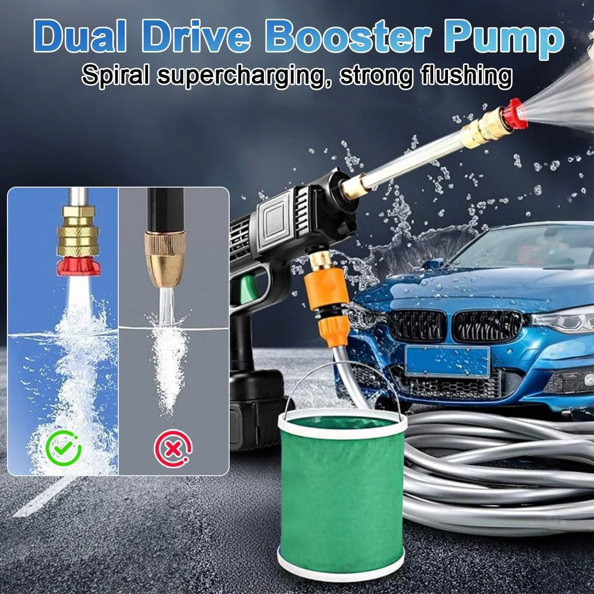 کارواش فشار قوی شارژی، تفنگ آب پاش برقی 3 مگاپاسکال با باتری 21 ولت 1200 میلی آمپر ساعت، نازل بطری فوم، شلنگ، اسپری فشار قوی دستی لوله آب قابل حمل برای شستشوی ماشین، تمیز کردن باغ گل و شستشوی کف