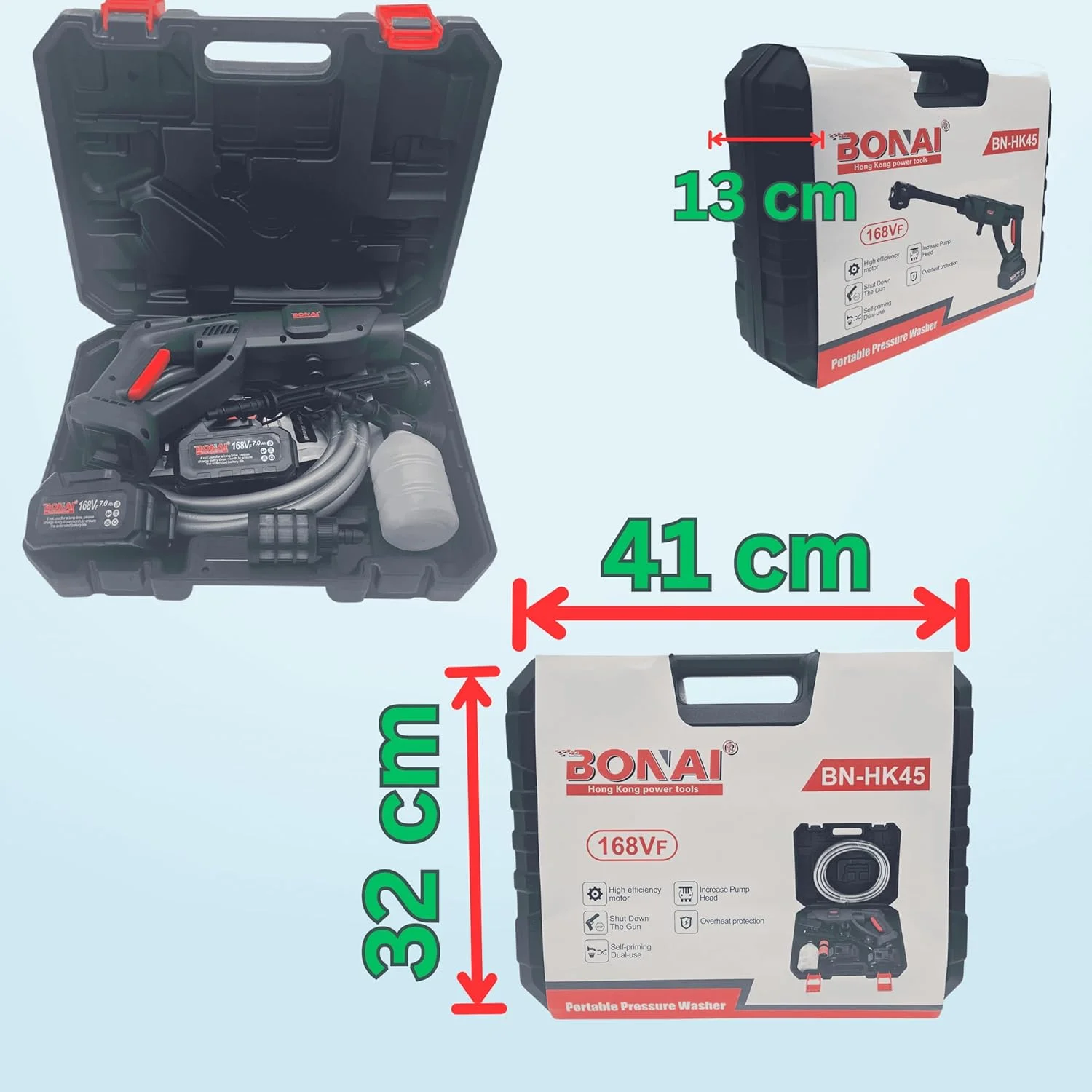 کارواش تفنگی شارژی پرتابل فشار قوی آب بونای مدل 168VF، مناسب برای شستشوی کف، ماشین و آبیاری باغ