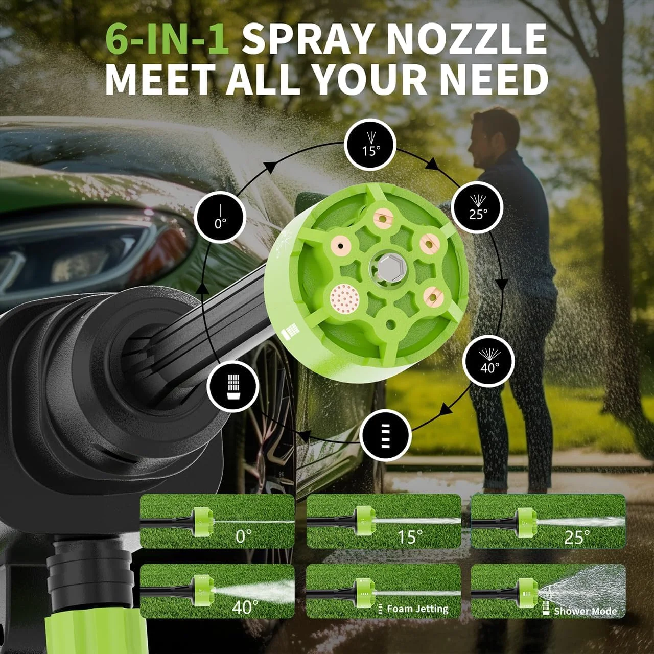 کارواش فشار قوی شارژی با باتری؛ کارواش برقی 1500 PSI با باتری 48 ولت 3.0 آمپر ساعت و شارژر و نازل 6 در 1; کارواش های برقی قابل حمل برای خانه، شستشوی خودرو، حیاط