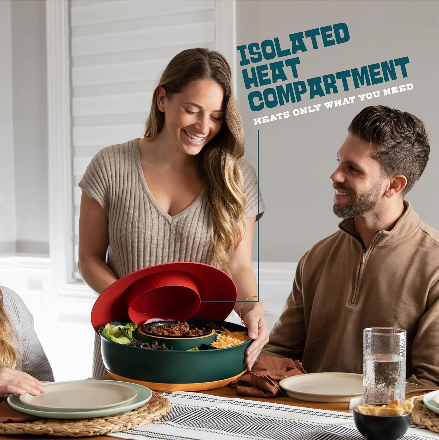 ست تاکو سه شنبه کوسینی - ست سرو نوار تاکو برای مهمانی - قابلمه گرم شونده 900 میلی لیتری، 4 جای تاکو و سینی گردان تنبل جداشدنی - شب تاکو فیستا - ایده های منحصر به فرد هدیه زوج و خانه نویی