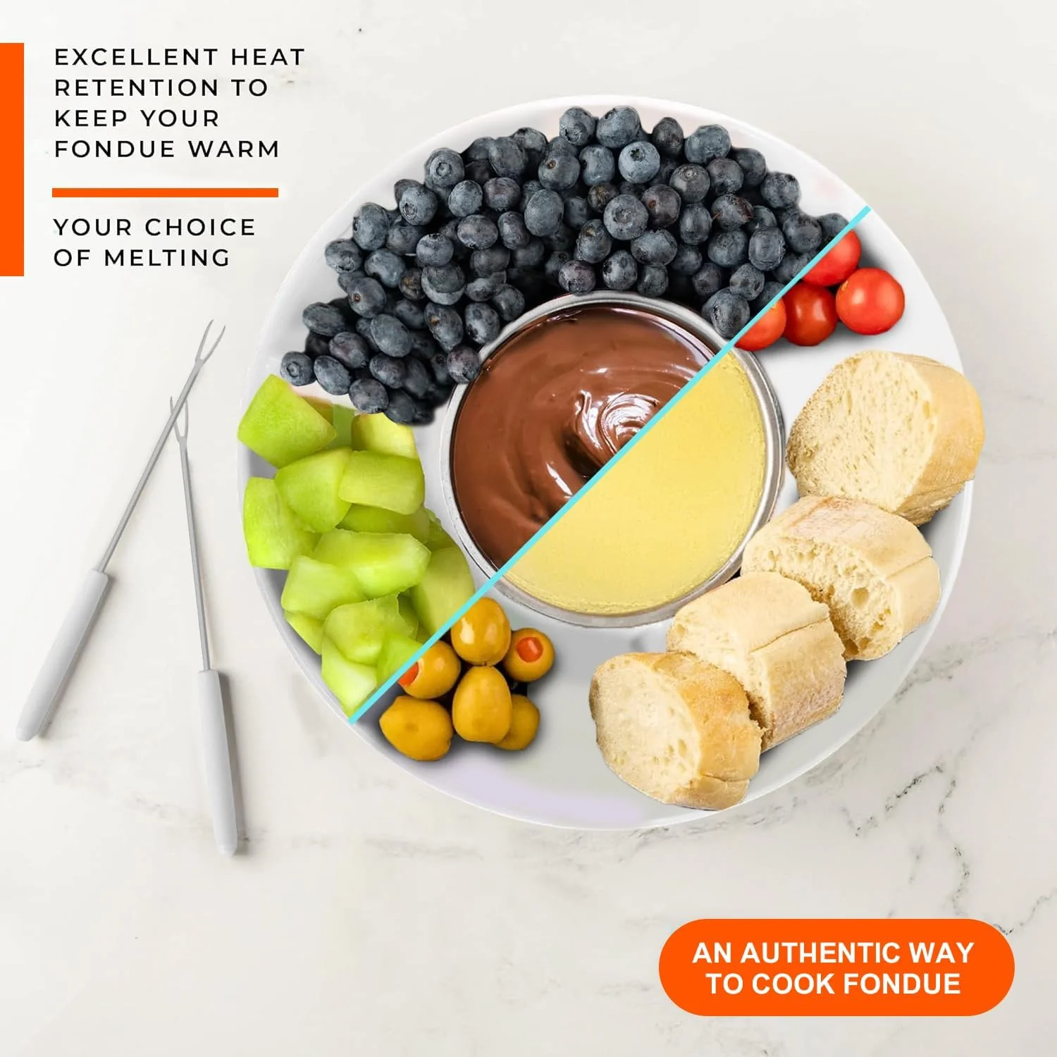 ست فوندوی برقی LENND، ست فوندوی شکلات و پنیر، دستگاه شکلات داغ، فوندو ساز، سینی های سرو جداشدنی با 2 چنگال برشته کننده، قابلمه آلومینیومی برای آب نبات، بستنی، لوازم آشپزخانه