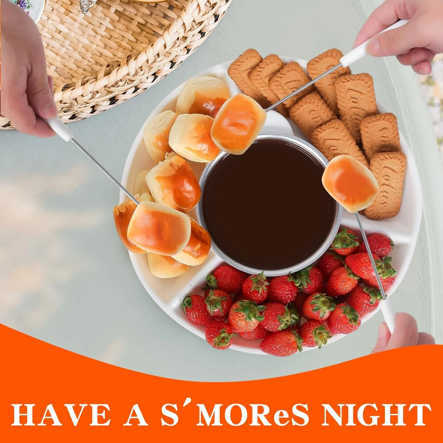 ست فوندوی برقی LENND، ست فوندوی شکلات و پنیر، دستگاه شکلات داغ، فوندو ساز، سینی های سرو جداشدنی با 2 چنگال برشته کننده، قابلمه آلومینیومی برای آب نبات، بستنی، لوازم آشپزخانه