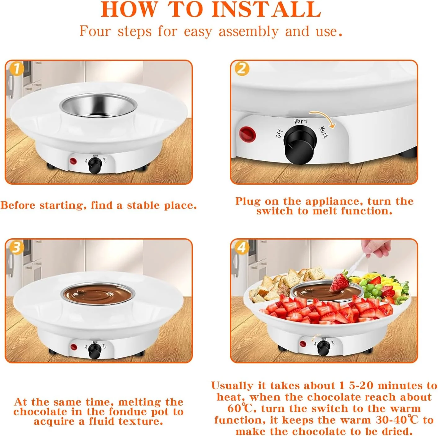 ست فوندوی برقی LENND، ست فوندوی شکلات و پنیر، دستگاه شکلات داغ، فوندو ساز، سینی های سرو جداشدنی با 2 چنگال برشته کننده، قابلمه آلومینیومی برای آب نبات، بستنی، لوازم آشپزخانه