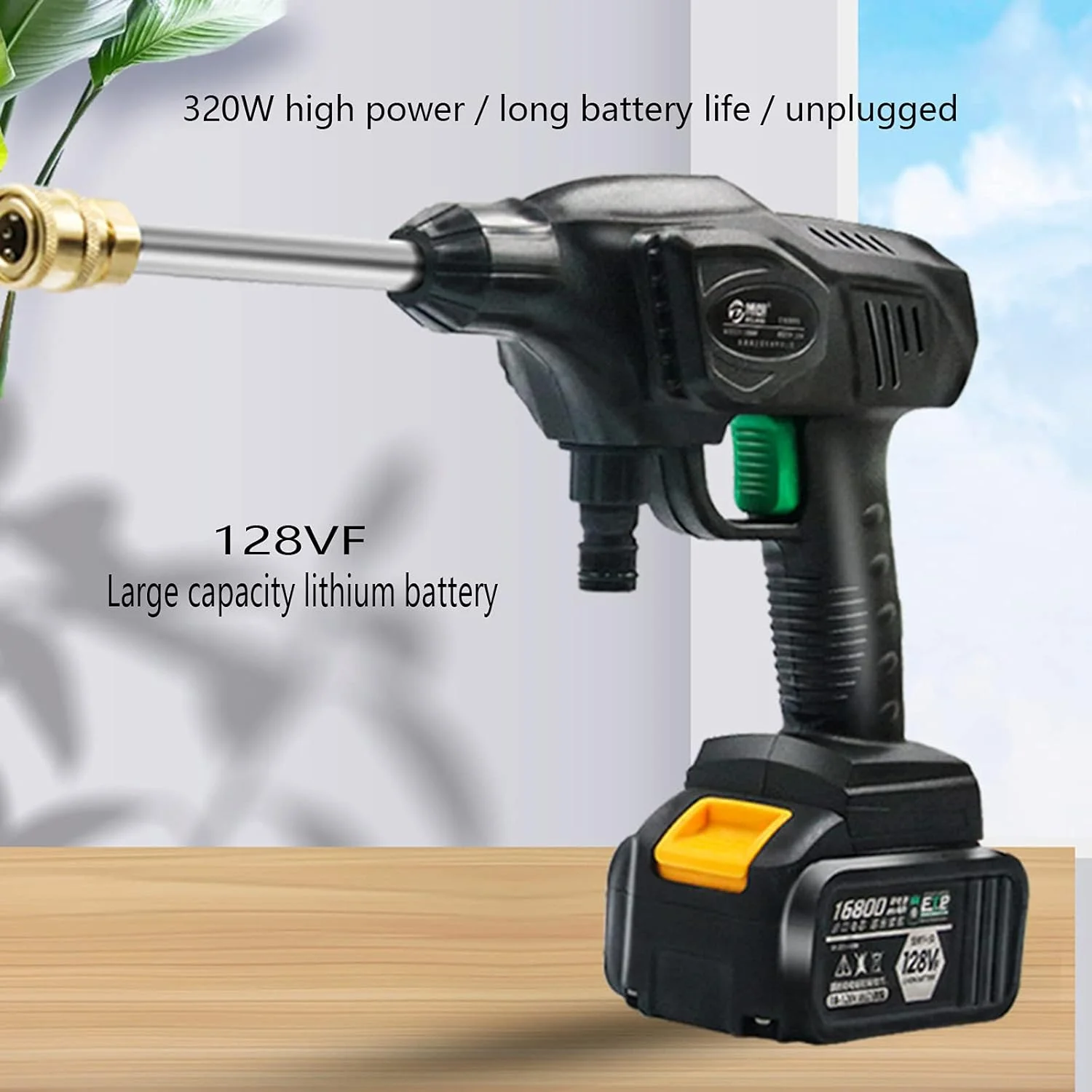 کارواش جت برای ماشین، شستشوی پاسیو، نازل لنس، کارواش بدون سیم، نازل توربو، کارواش های فشار قوی برقی، قدرت بالا، باتری لیتیومی، کارواش قابل حمل، پمپ آب 30 بار 320 وات، 128 ولت 1 باتری، 128 ولت 2 باتری
