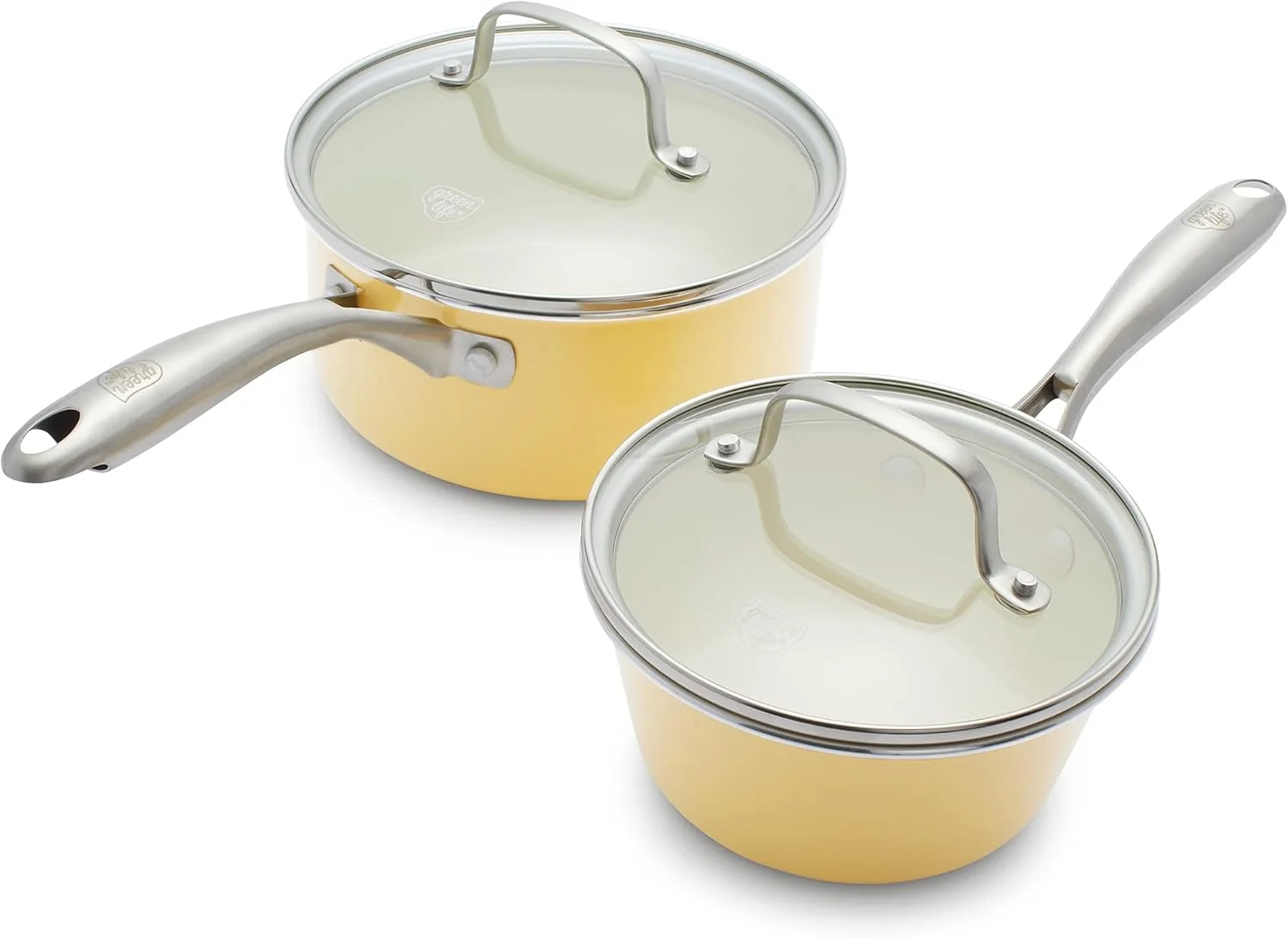 ست قابلمه های سرامیکی نچسب گرین لایف مدل Artisan، شامل دو قابلمه 1 و 2 کوارت به همراه درب، زرد