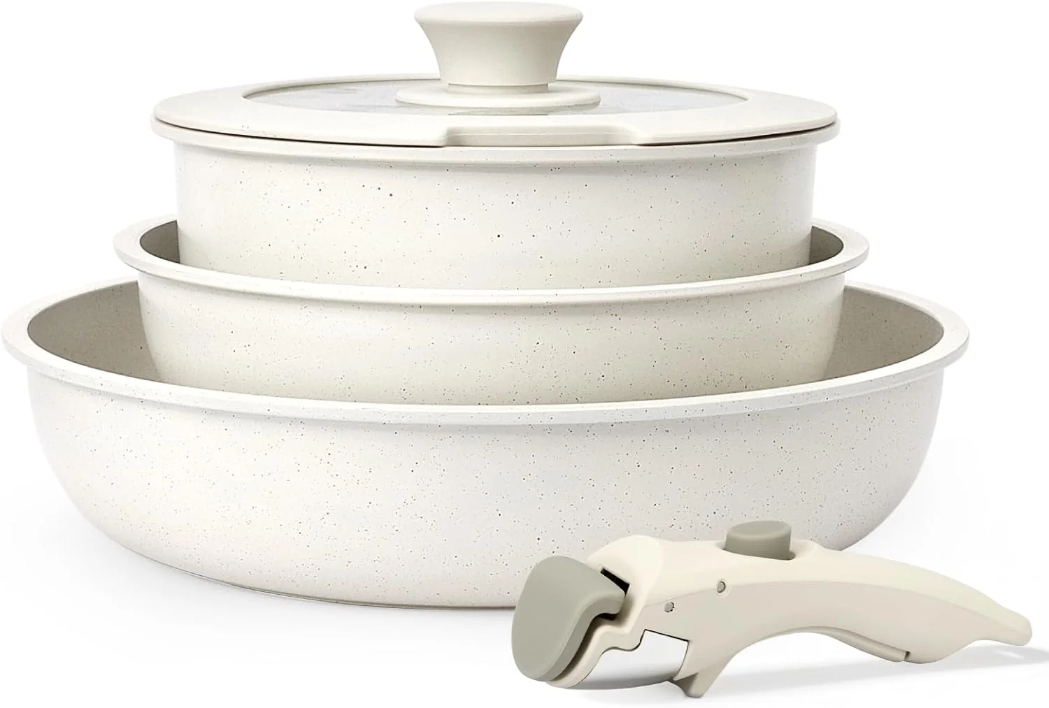 ست قابلمه و تابه نچسب GiPP، ست ظروف آشپزی با دسته جداشدنی، ظروف آشپزخانه القایی با دسته قابل جابجایی، ست ظروف آشپزی قابل انباشت RV، قابل استفاده در فر/ماشین ظرفشویی (ست گرانیتی 5 تکه)…