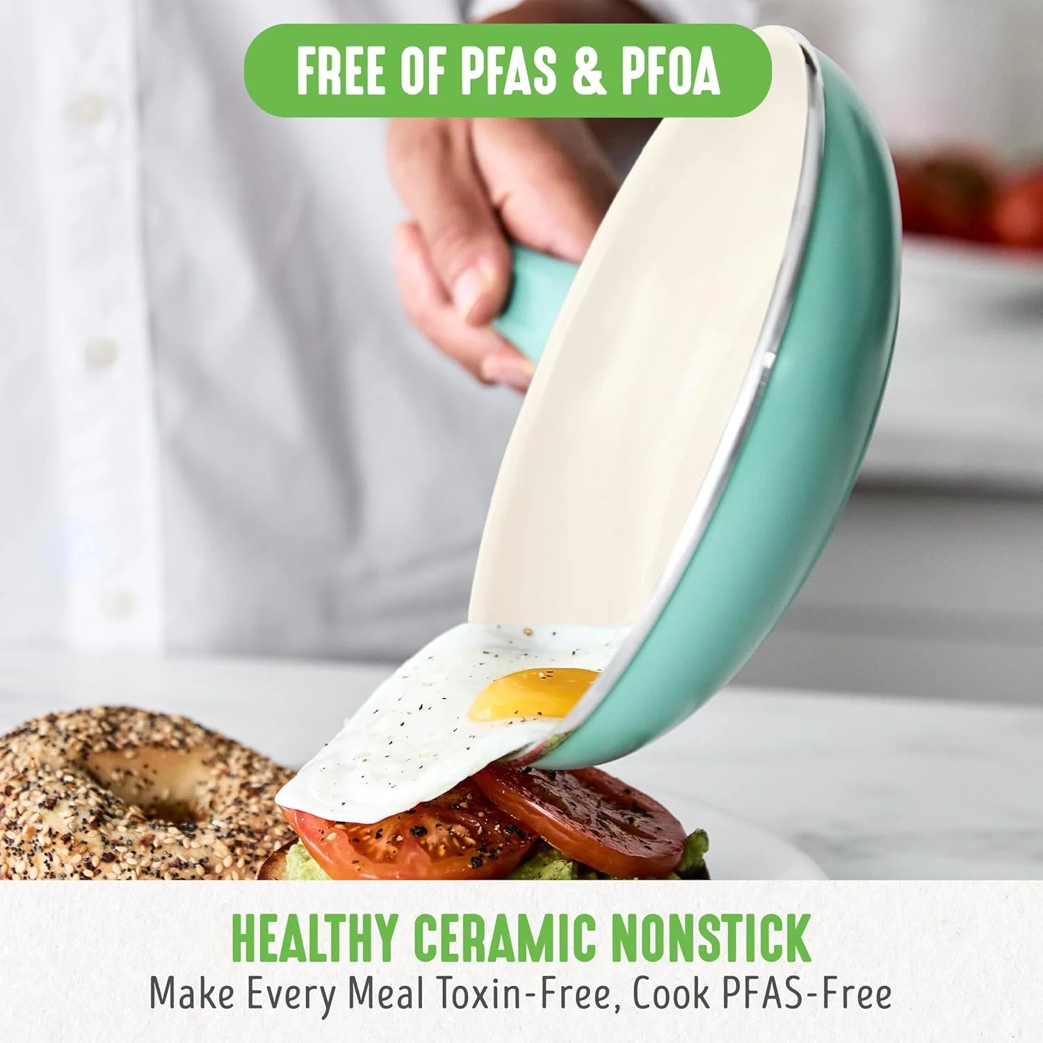 ست ظروف آشپزی 16 پارچه گرین لایف با روکش سرامیکی نچسب و دسته نرم، فیروزه ای