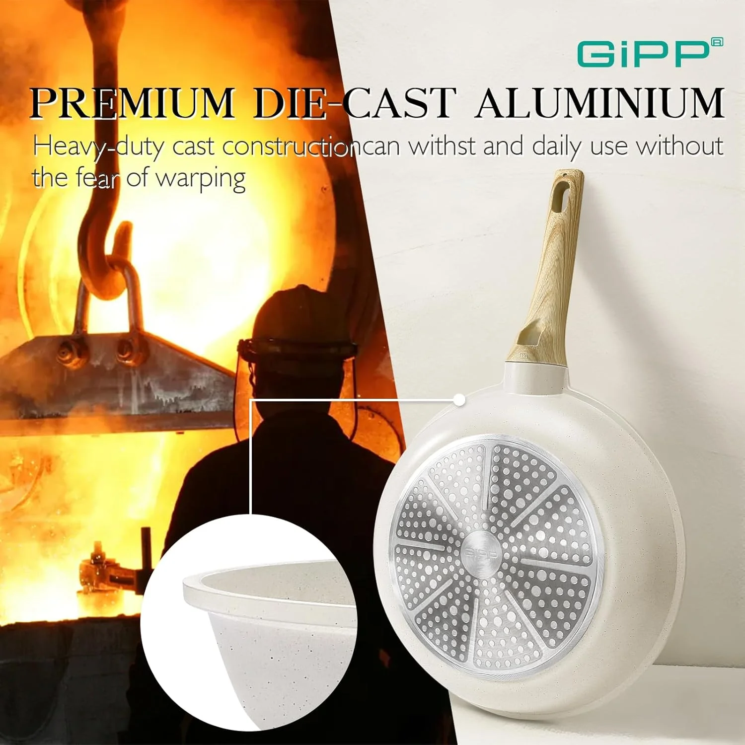 ست ظروف آشپزی 21 پارچه جی‌آی‌پی‌پی نچسب - ست ظروف آشپزخانه گرانیتی سفید نچسب مناسب اجاق‌های القایی، ست قابلمه و تابه غیر سمی با ابزار سیلیکونی، بدون PFOS و PFOA