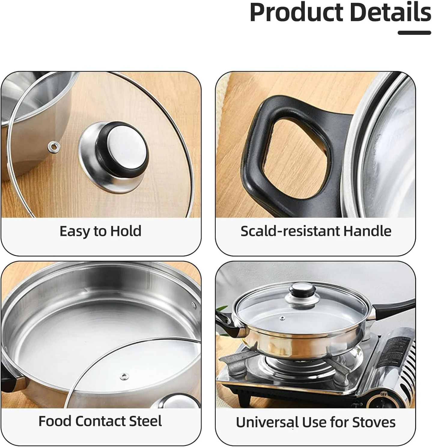 ست 12 پارچه ظروف آشپزی استیل HEYInova، با تابه نچسب، ست قابلمه استیل، شامل شیرجوش، قابلمه سس، قابلمه خورشت و کتری، مناسب برای همه اجاق ها