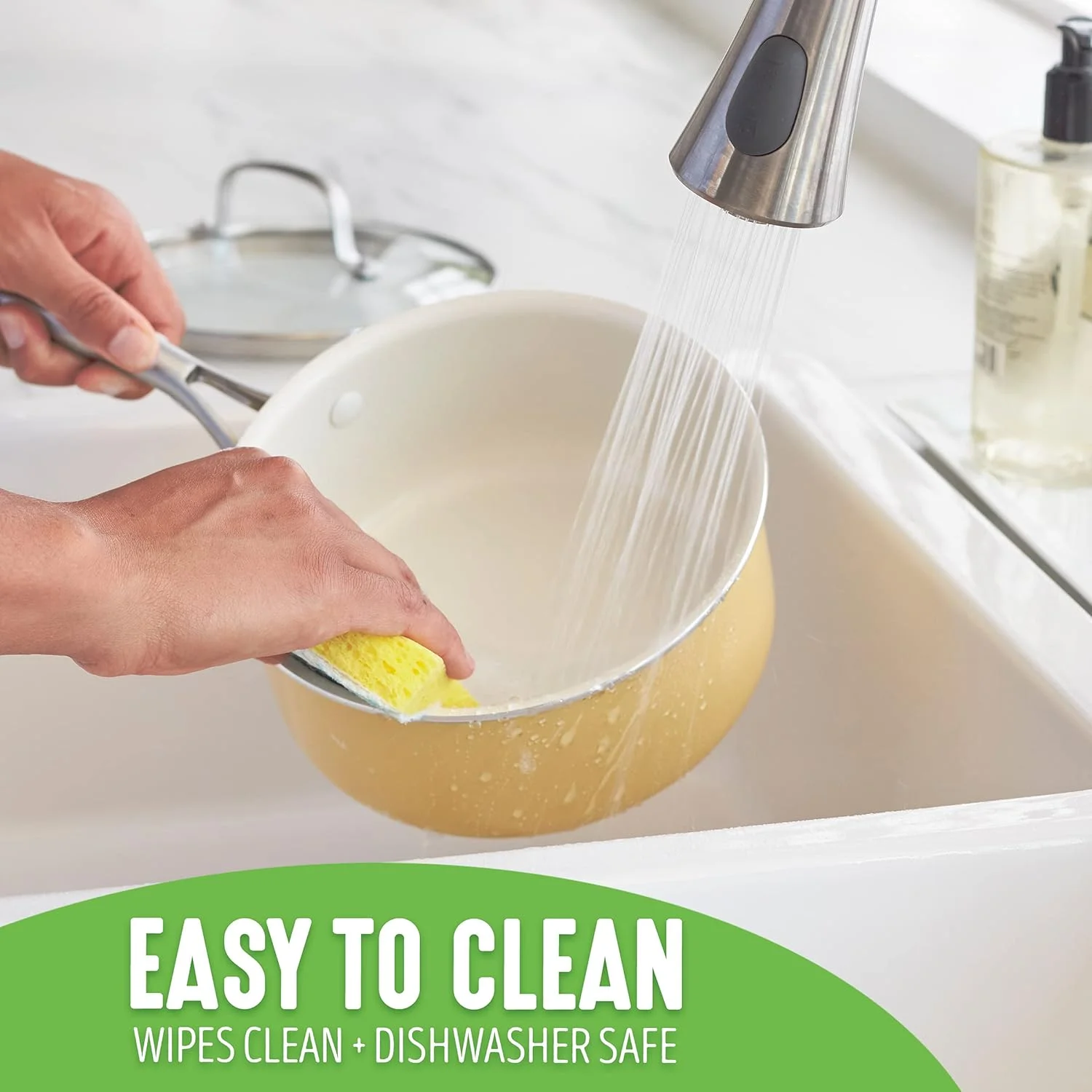 ست قابلمه های سرامیکی نچسب گرین لایف مدل Artisan، شامل دو قابلمه 1 و 2 کوارت به همراه درب، زرد