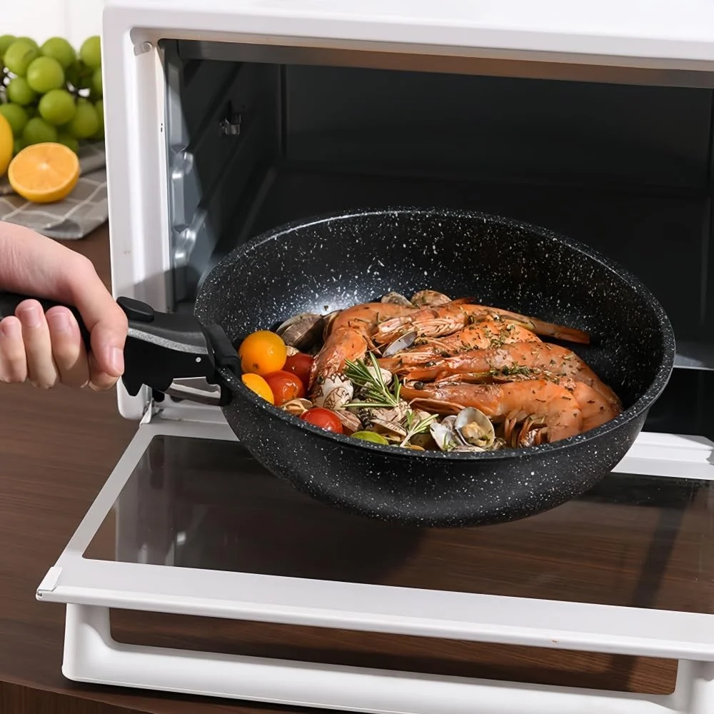 ست قابلمه و تابه 17 پارچه GOUSYUN، ست ظروف نچسب، دسته جدا شونده، ظروف آشپزی گرانیتی سالم، قابل شستشو در ماشین ظرفشویی و استفاده در فر، مشکی ست قابلمه و تابه 17 پارچه GOUSYUN، ست ظروف نچسب، دسته جدا شونده، ظروف آشپزی گرانیتی سالم، قابل شستشو در ماشین ظرفشویی و استفاده در فر، مشکی