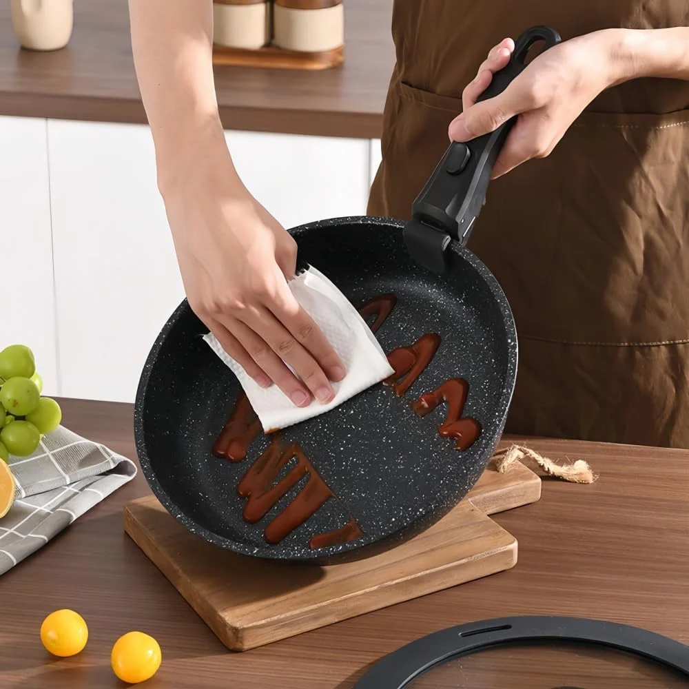 ست قابلمه و تابه 17 پارچه GOUSYUN، ست ظروف نچسب، دسته جدا شونده، ظروف آشپزی گرانیتی سالم، قابل شستشو در ماشین ظرفشویی و استفاده در فر، مشکی ست قابلمه و تابه 17 پارچه GOUSYUN، ست ظروف نچسب، دسته جدا شونده، ظروف آشپزی گرانیتی سالم، قابل شستشو در ماشین ظرفشویی و استفاده در فر، مشکی