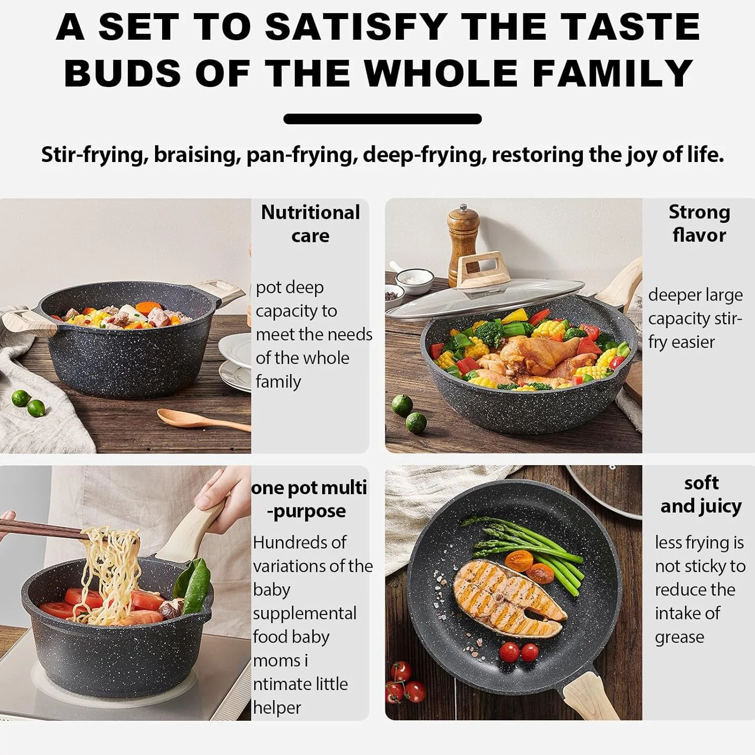 ست قابلمه و تابه 17 پارچه GOUSYUN، ست ظروف نچسب، دسته جدا شونده، ظروف آشپزی گرانیتی سالم، قابل شستشو در ماشین ظرفشویی و استفاده در فر، مشکی ست قابلمه و تابه 17 پارچه GOUSYUN، ست ظروف نچسب، دسته جدا شونده، ظروف آشپزی گرانیتی سالم، قابل شستشو در ماشین ظرفشویی و استفاده در فر، مشکی