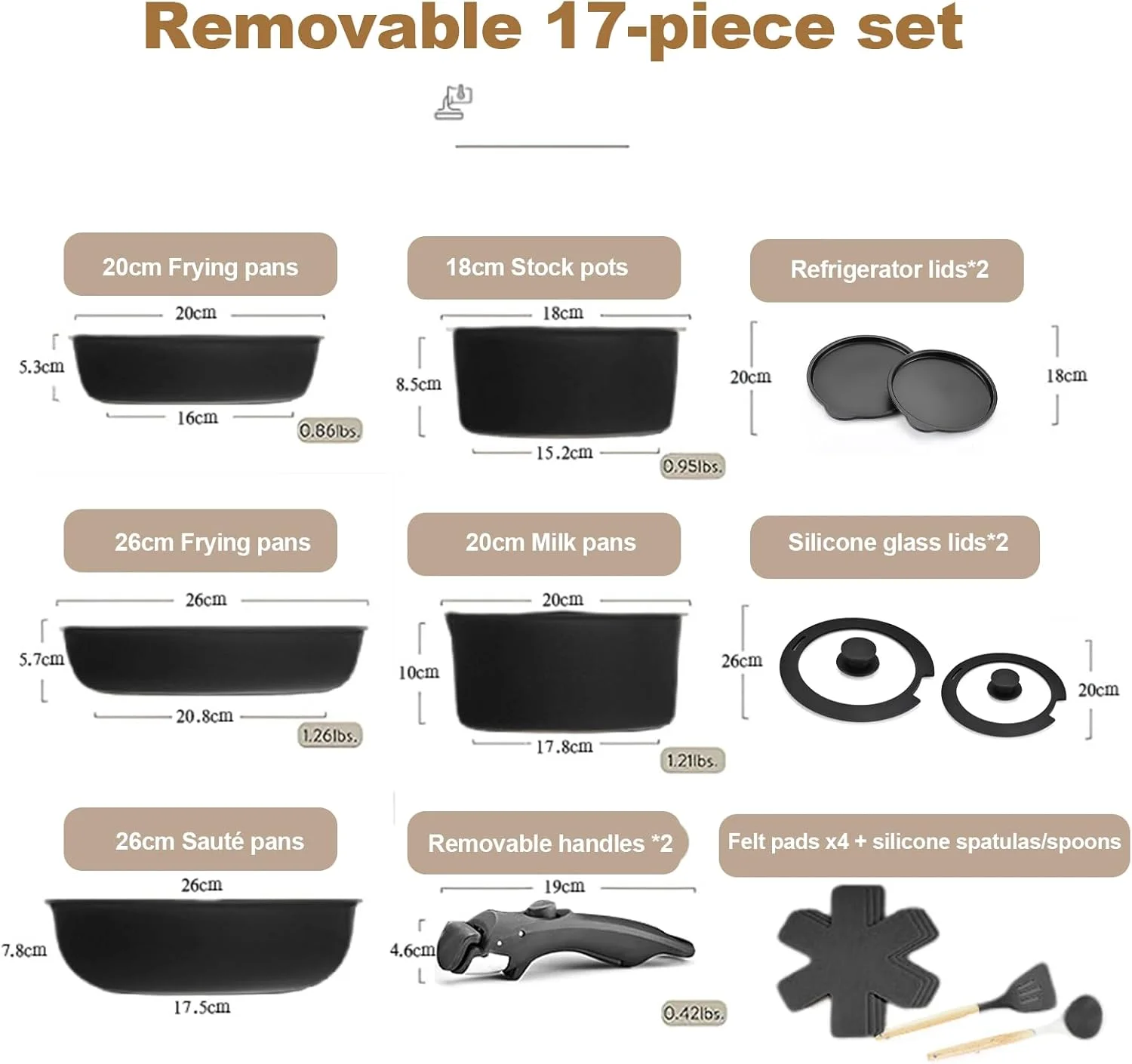 ست قابلمه و تابه 17 پارچه GOUSYUN، ست ظروف نچسب، دسته جدا شونده، ظروف آشپزی گرانیتی سالم، قابل شستشو در ماشین ظرفشویی و استفاده در فر، مشکی ست قابلمه و تابه 17 پارچه GOUSYUN، ست ظروف نچسب، دسته جدا شونده، ظروف آشپزی گرانیتی سالم، قابل شستشو در ماشین ظرفشویی و استفاده در فر، مشکی