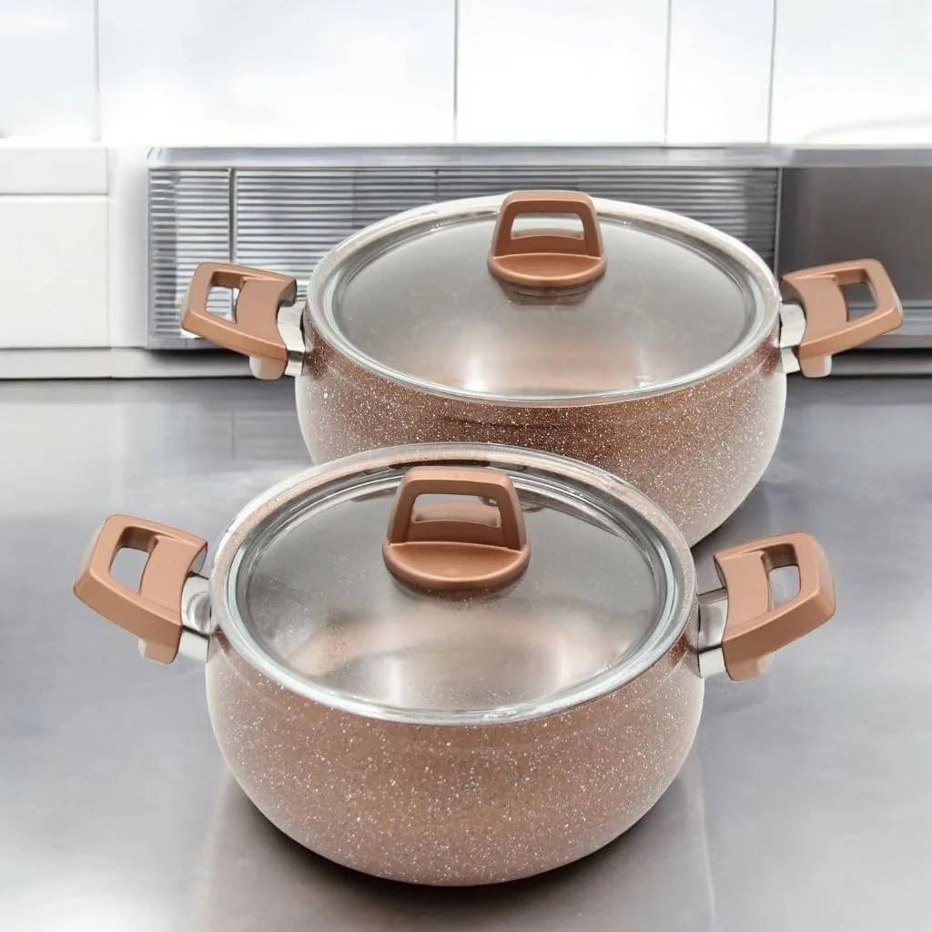 ست ظروف پخت و پز گرانیتی 7 پارچه گلسان – قابلمه و تابه آلومینیومی نچسب ممتاز با روکش گرانیتی مقاوم در برابر خراش، دستگیره های لمسی سرد و درب های شیشه ای حرارت دیده – سازگار با تمام اجاق گازها ست ظروف پخت و پز گرانیتی 7 پارچه گلسان – قابلمه و تابه آلومینیومی نچسب ممتاز با روکش گرانیتی مقاوم در برابر خراش، دستگیره های لمسی سرد و درب های شیشه ای حرارت دیده – سازگار با تمام اجاق گازها